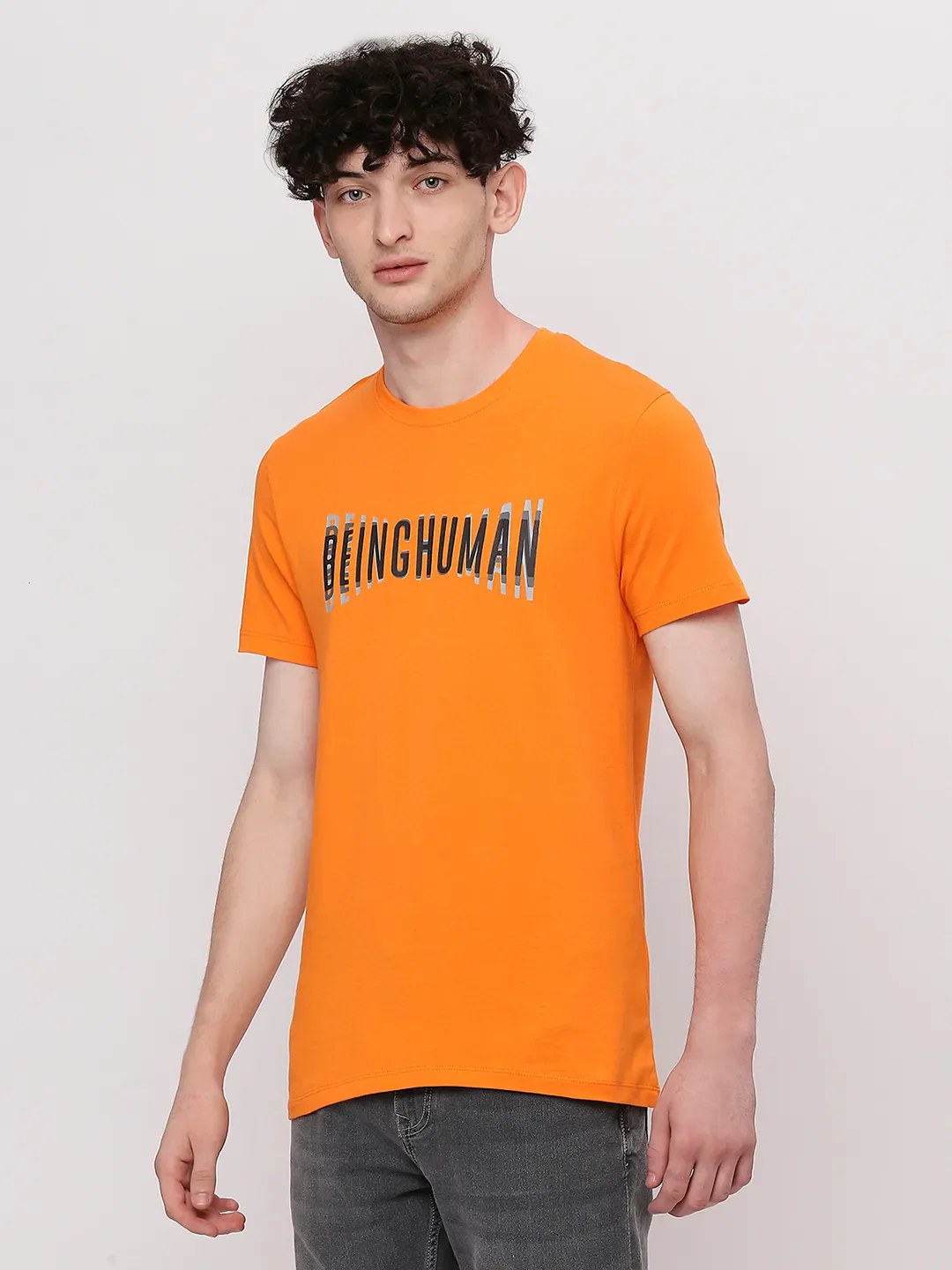 Orange Regular Fit Round Neck Men's T-Shirt by Being Human Clothing - Image 2