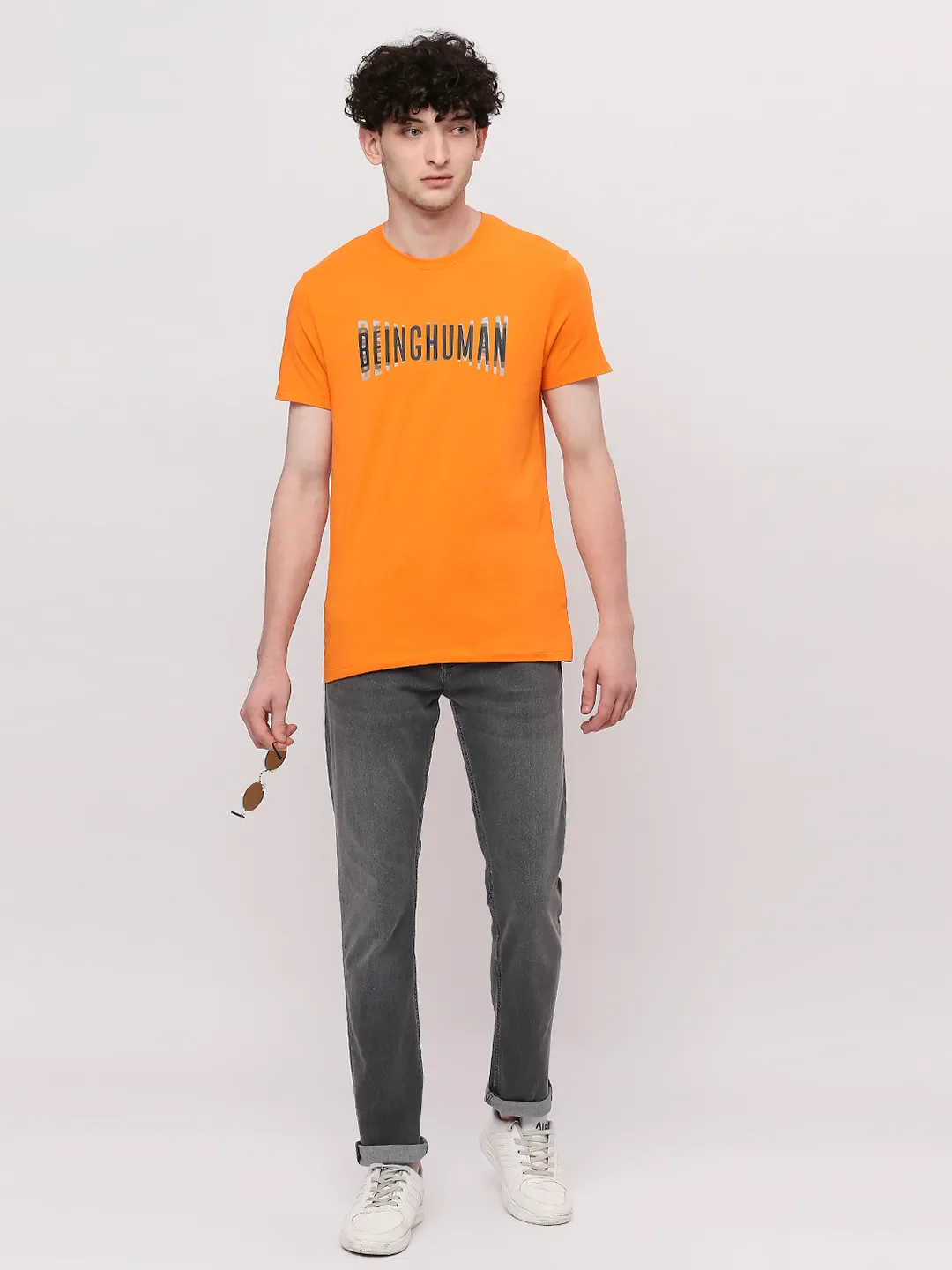 Orange Regular Fit Round Neck Men's T-Shirt by Being Human Clothing - Image 6