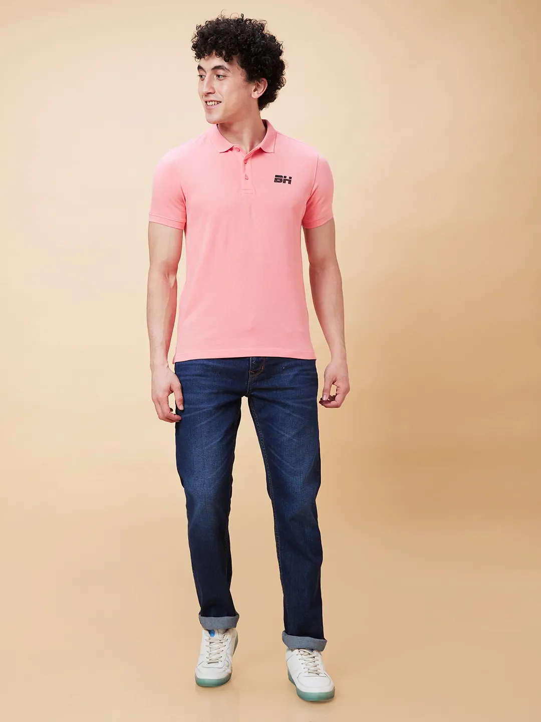 Pink Regular Fit Men's Polo T-Shirt by Being Human Clothing - Image 2
