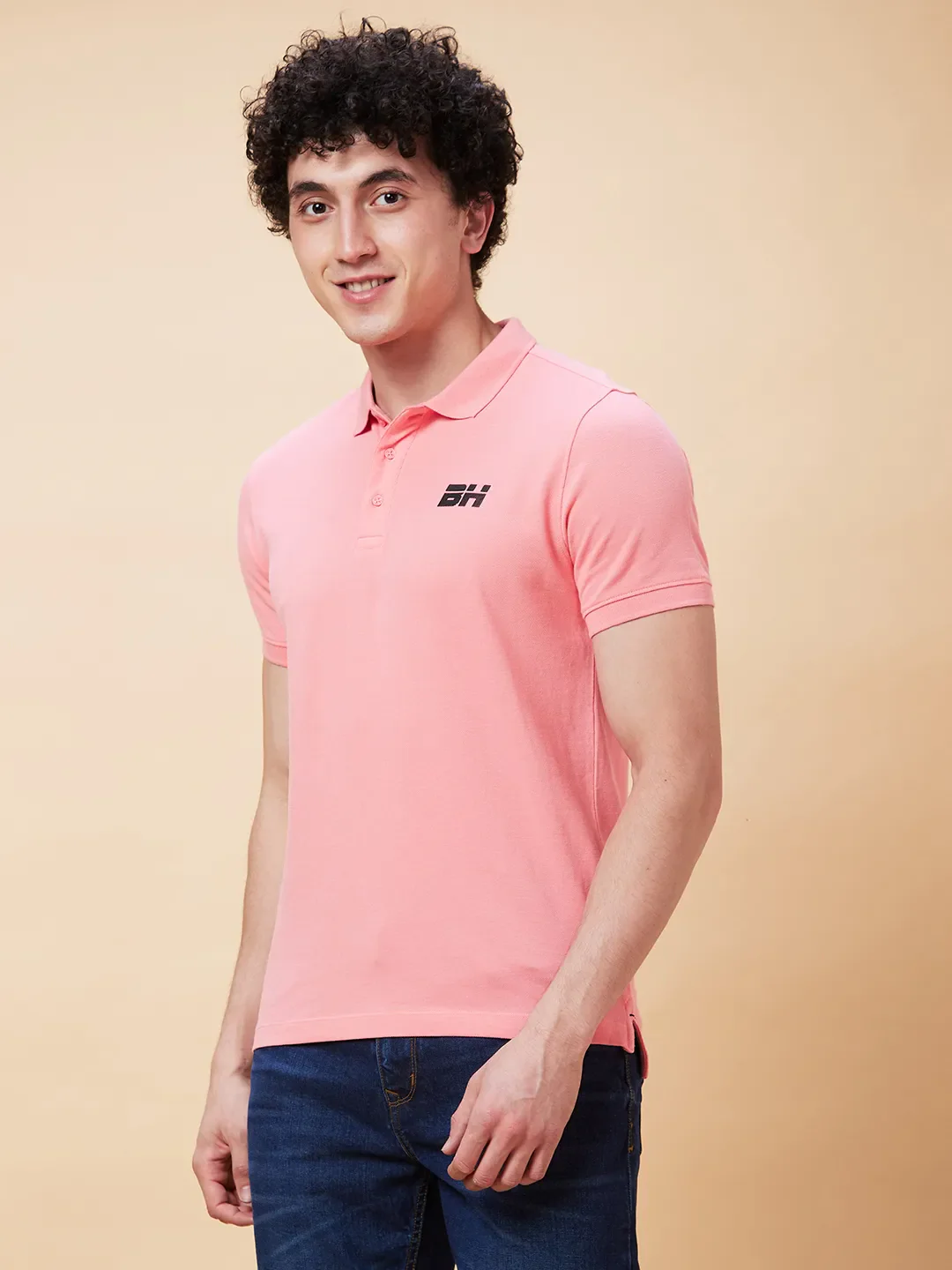 Pink Regular Fit Men's Polo T-Shirt by Being Human Clothing - Image 3