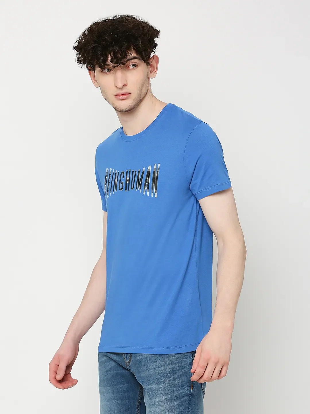 Royal Blue Regular Fit Round Neck Men's T-Shirt by Being Human Clothing - Image 2