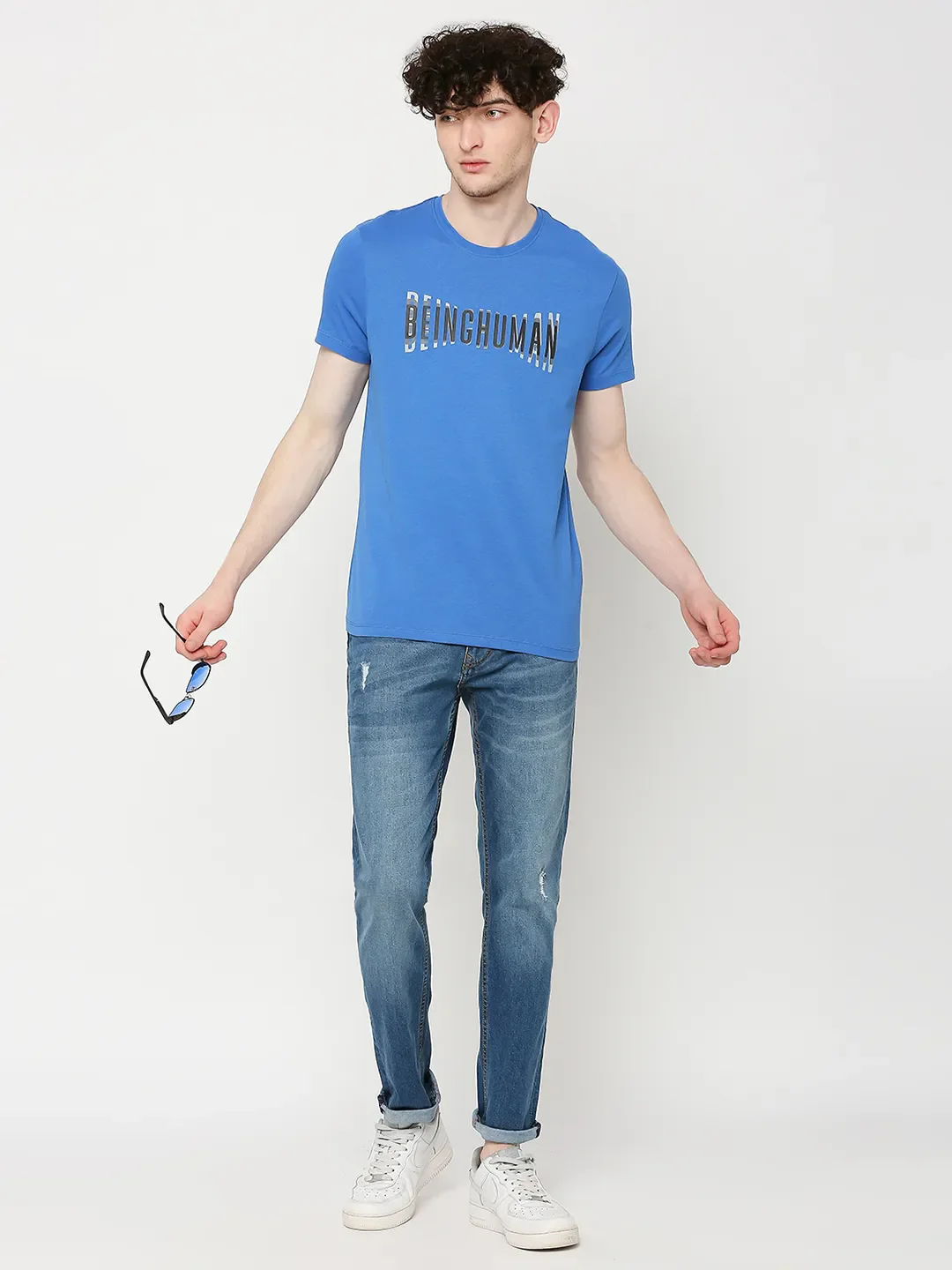 Royal Blue Regular Fit Round Neck Men's T-Shirt by Being Human Clothing - Image 6