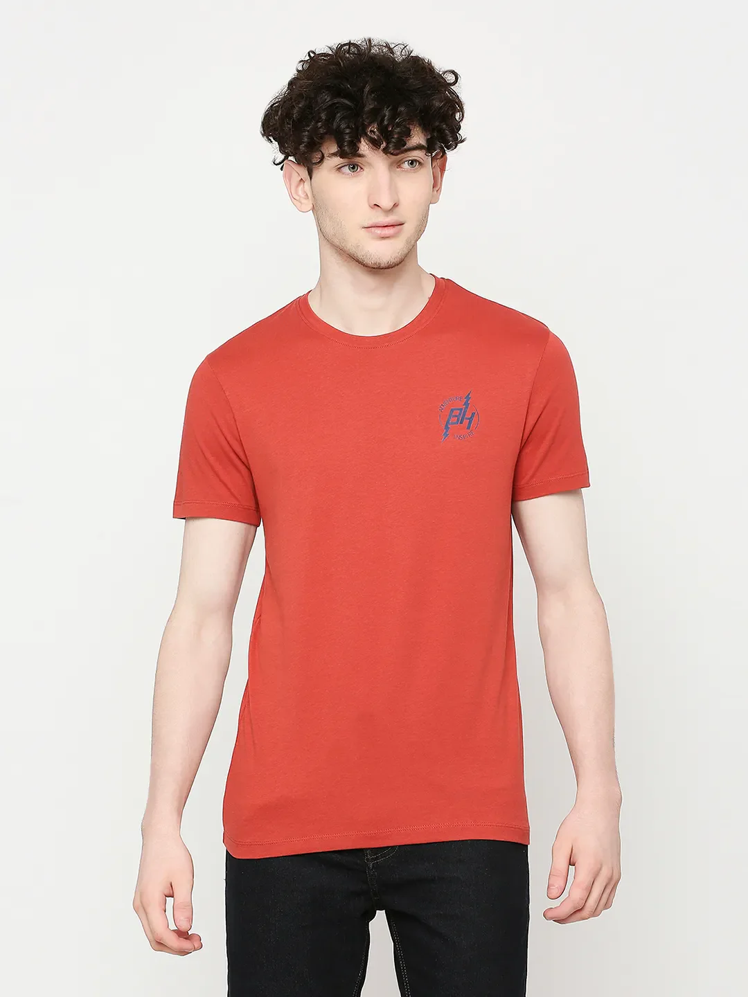 Rust Regular Fit Round Neck Men's T-Shirt by Being Human Clothing