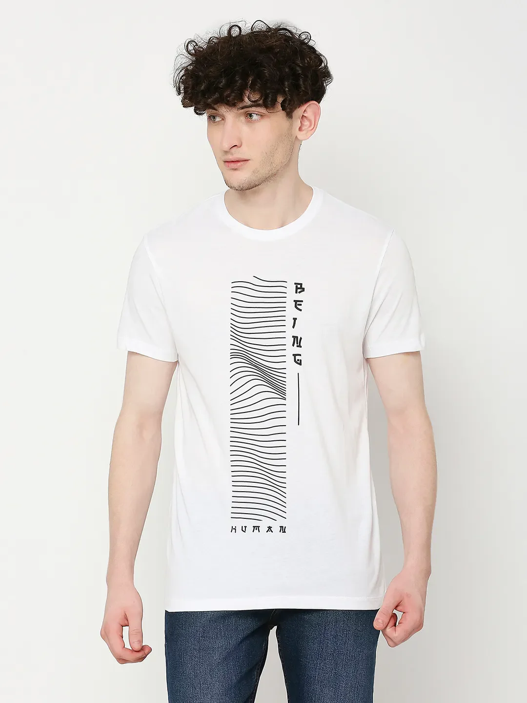 White Regular Fit Men's Short Sleeves T-Shirt by Being Human Clothing