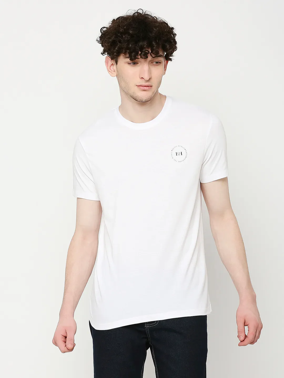White Regular Fit Men's Short Sleeves T-Shirt by Being Human Clothing