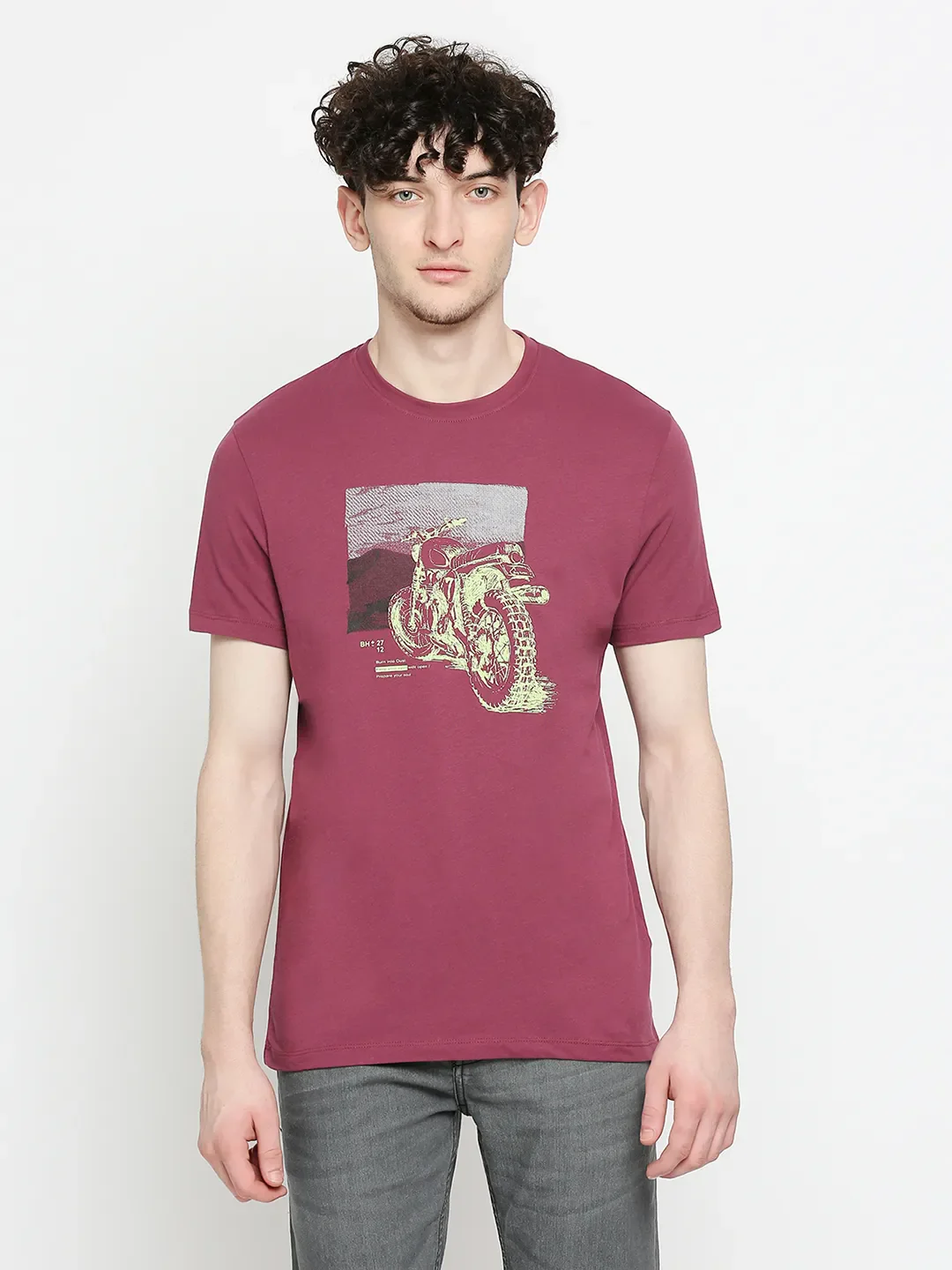 Wine Regular Fit Round Neck Men's T-Shirt by Being Human Clothing