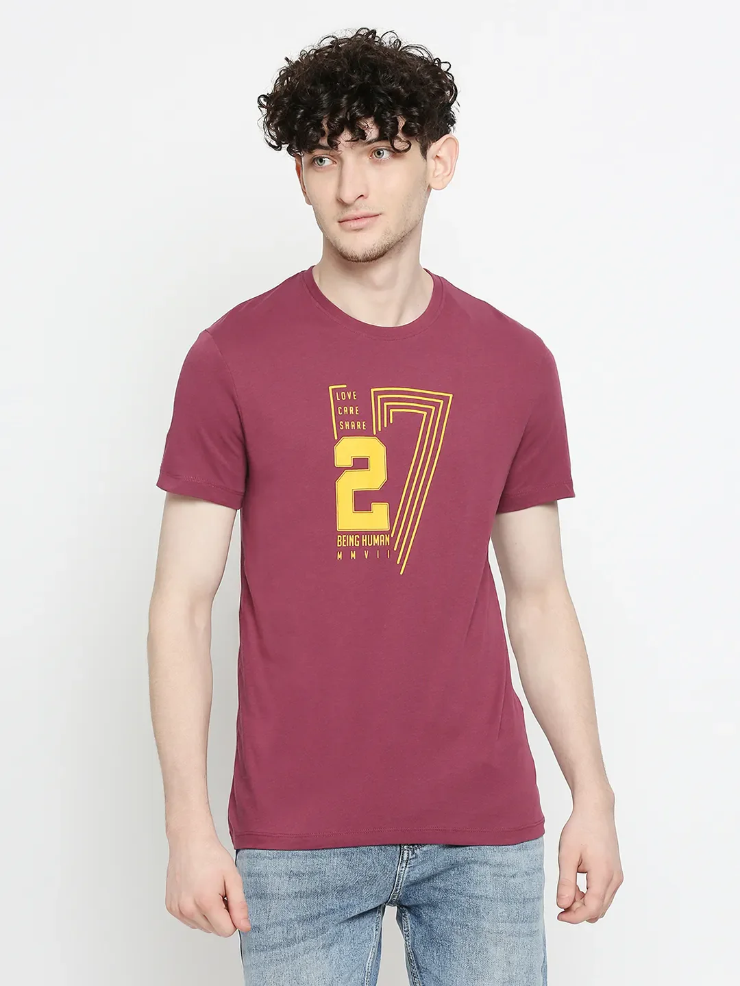 Wine Regular Fit Round Neck Men's T-Shirt by Being Human Clothing