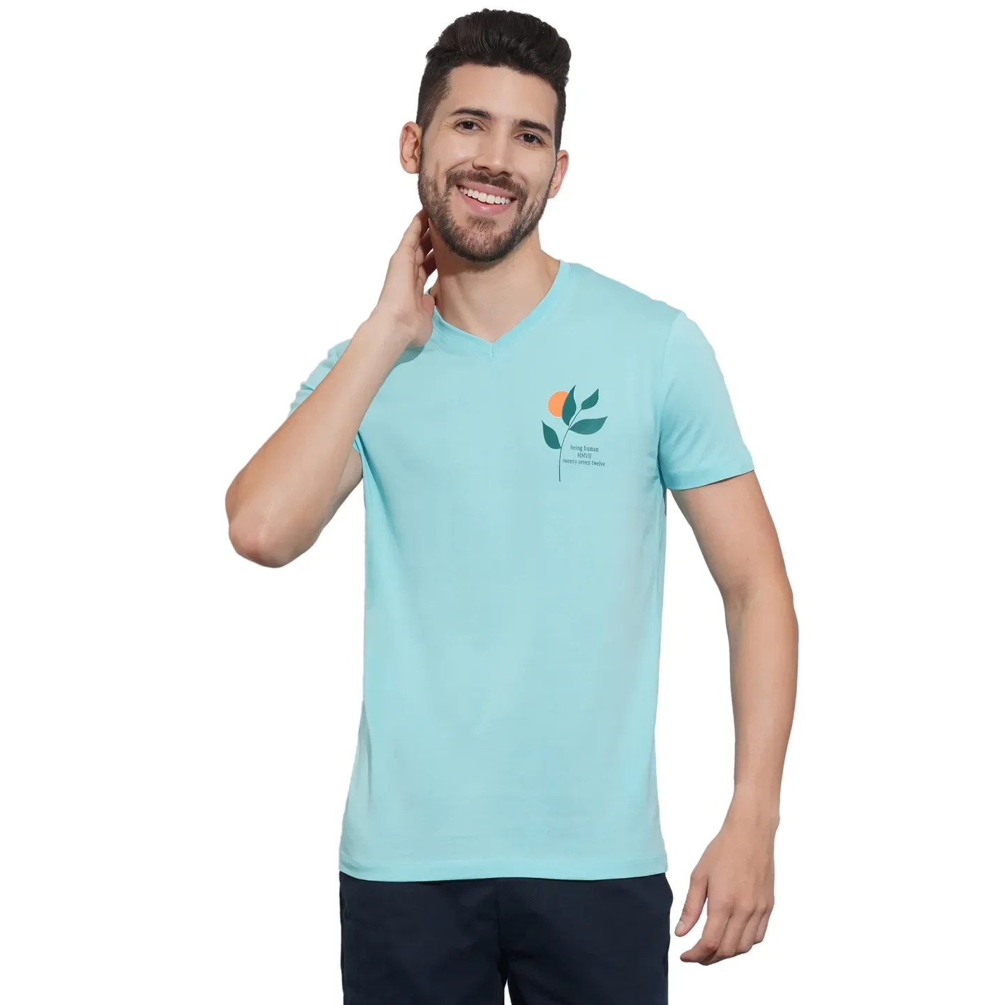Aqua Regular Fit Round Neck Men's T-Shirt by Being Human Clothing