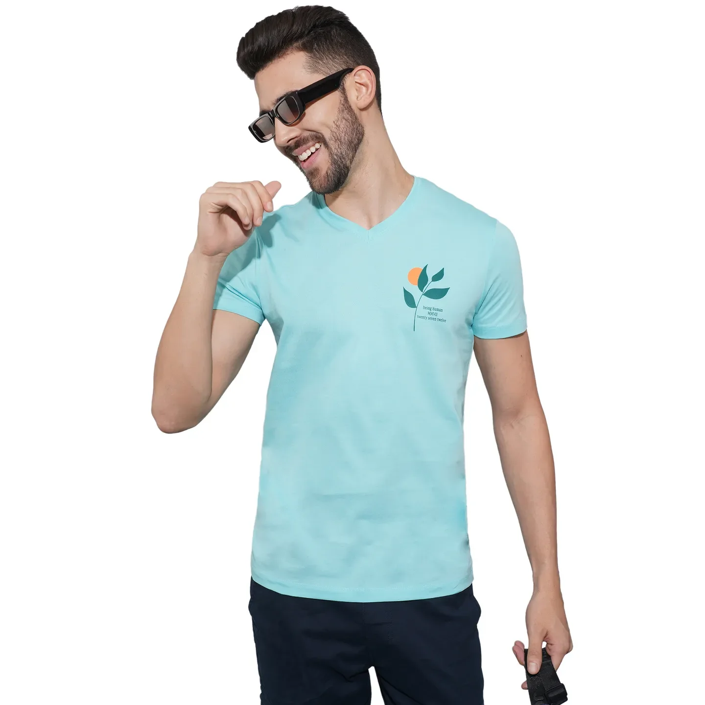 Aqua Regular Fit Round Neck Men's T-Shirt by Being Human Clothing - Image 6
