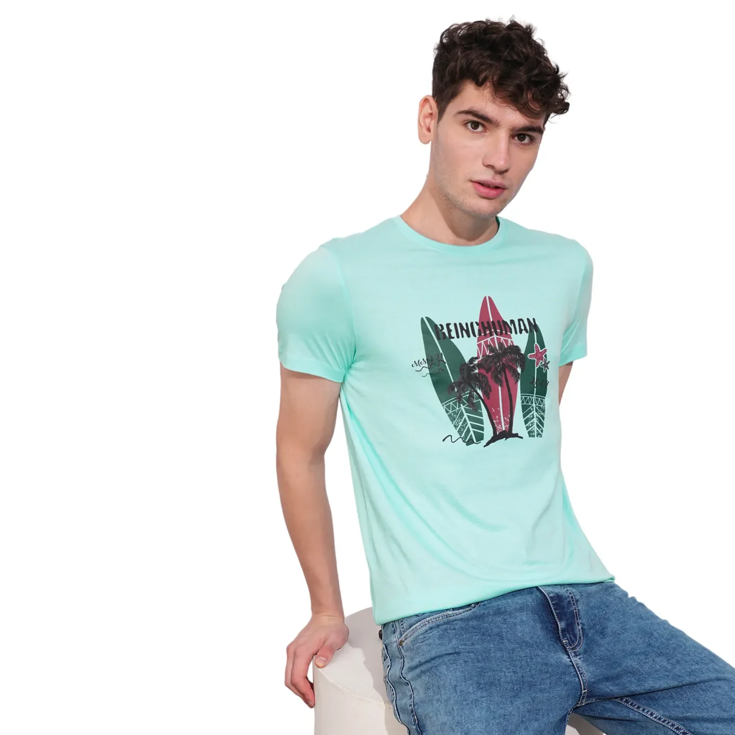 Aqua Regular Fit Round Neck Men's T-Shirt by Being Human Clothing - Image 6