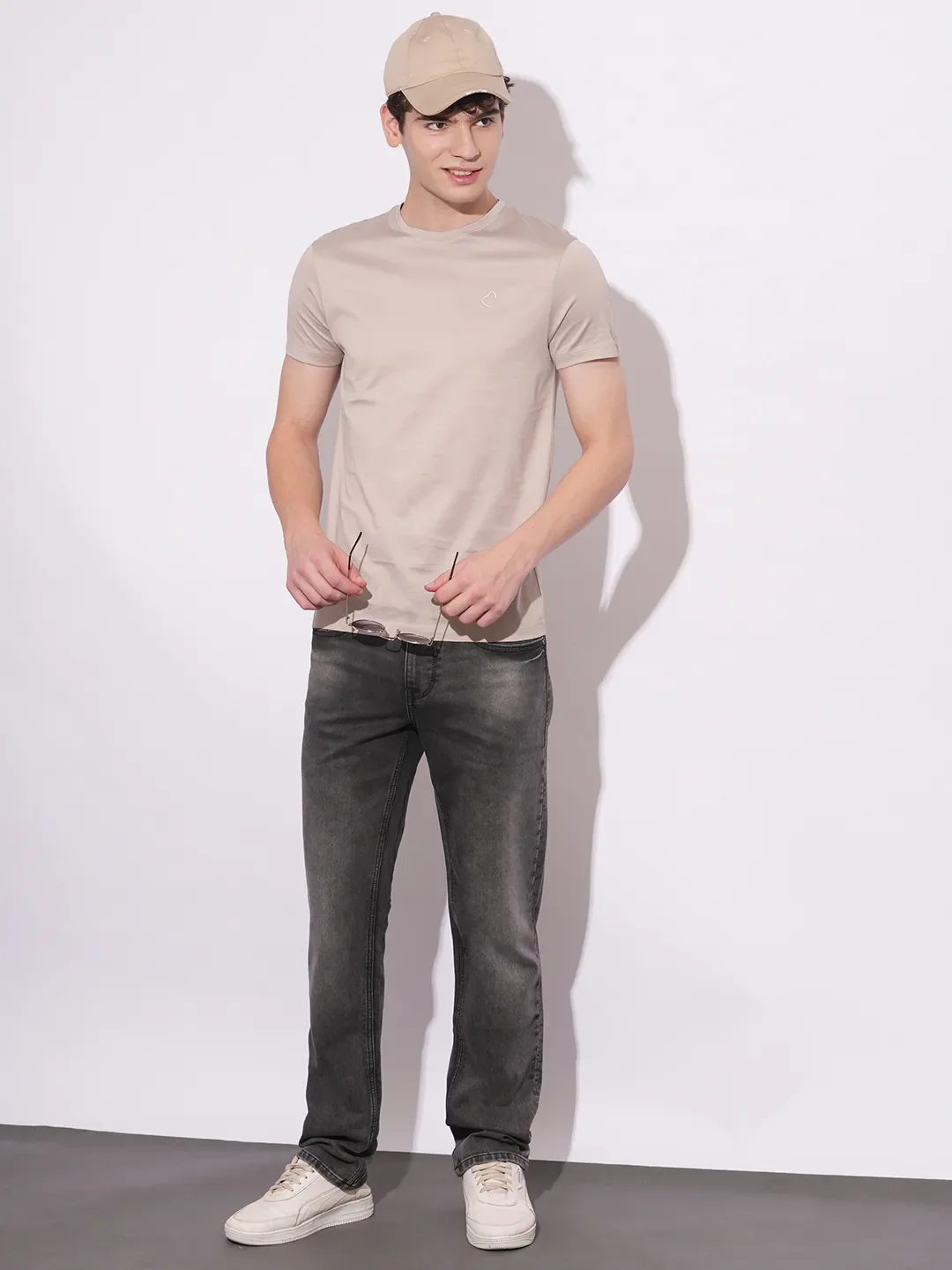 Beige Slim Fit Round Neck Men's T-Shirt by Being Human Clothing - Image 4