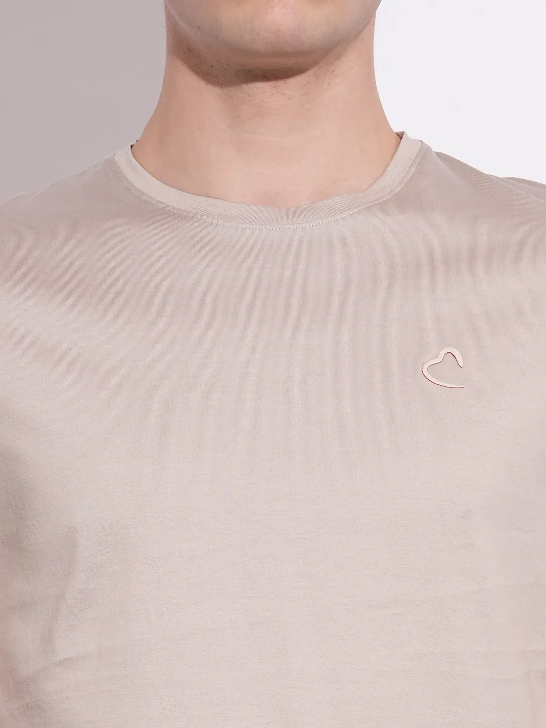 Beige Slim Fit Round Neck Men's T-Shirt by Being Human Clothing - Image 5