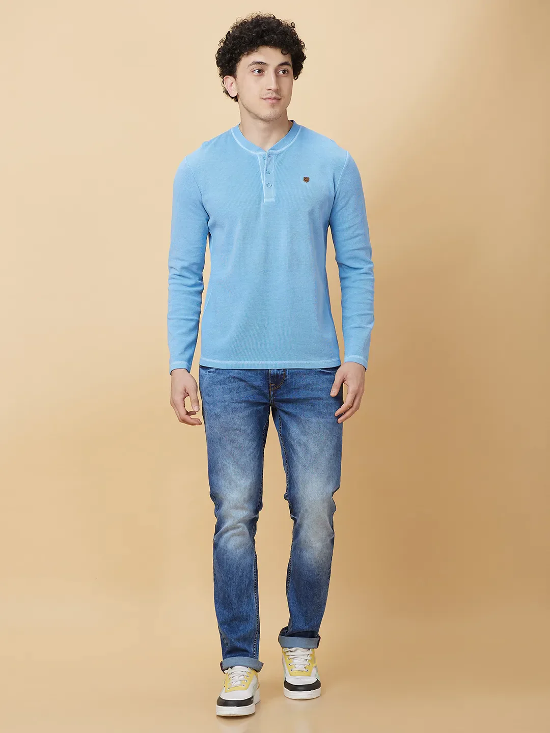 Light Blue Wash Regular Fit Round Neck Men's T-Shirt by Being Human Clothing - Image 2