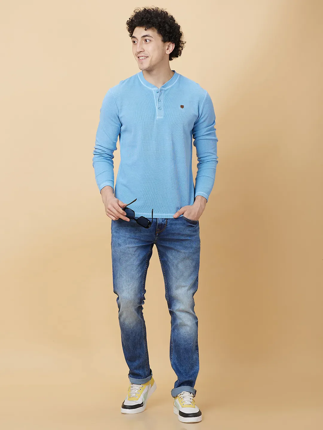 Light Blue Wash Regular Fit Round Neck Men's T-Shirt by Being Human Clothing - Image 6