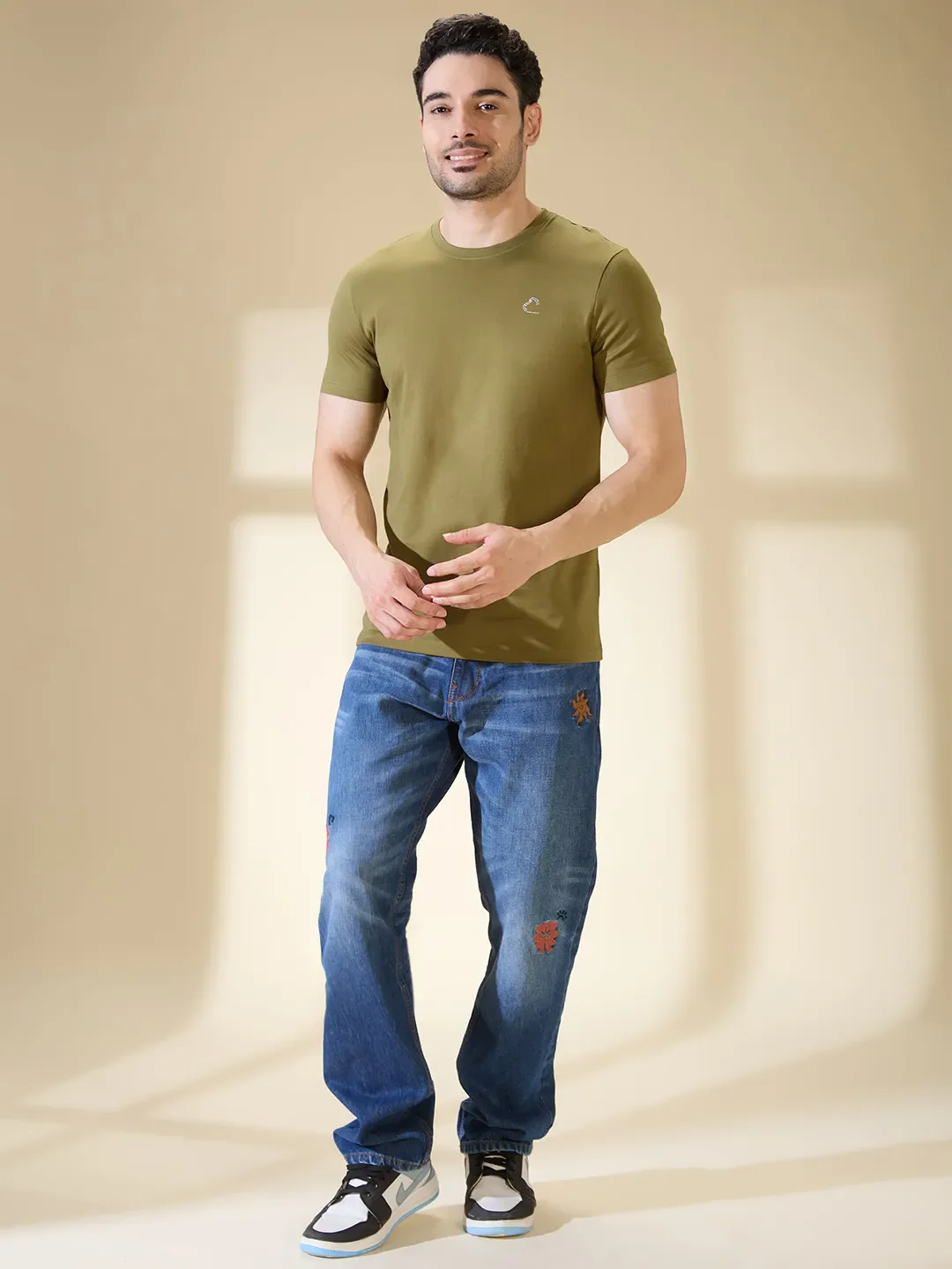 Olive Regular Fit Round Neck Men's T-Shirt by Being Human Clothing - Image 2