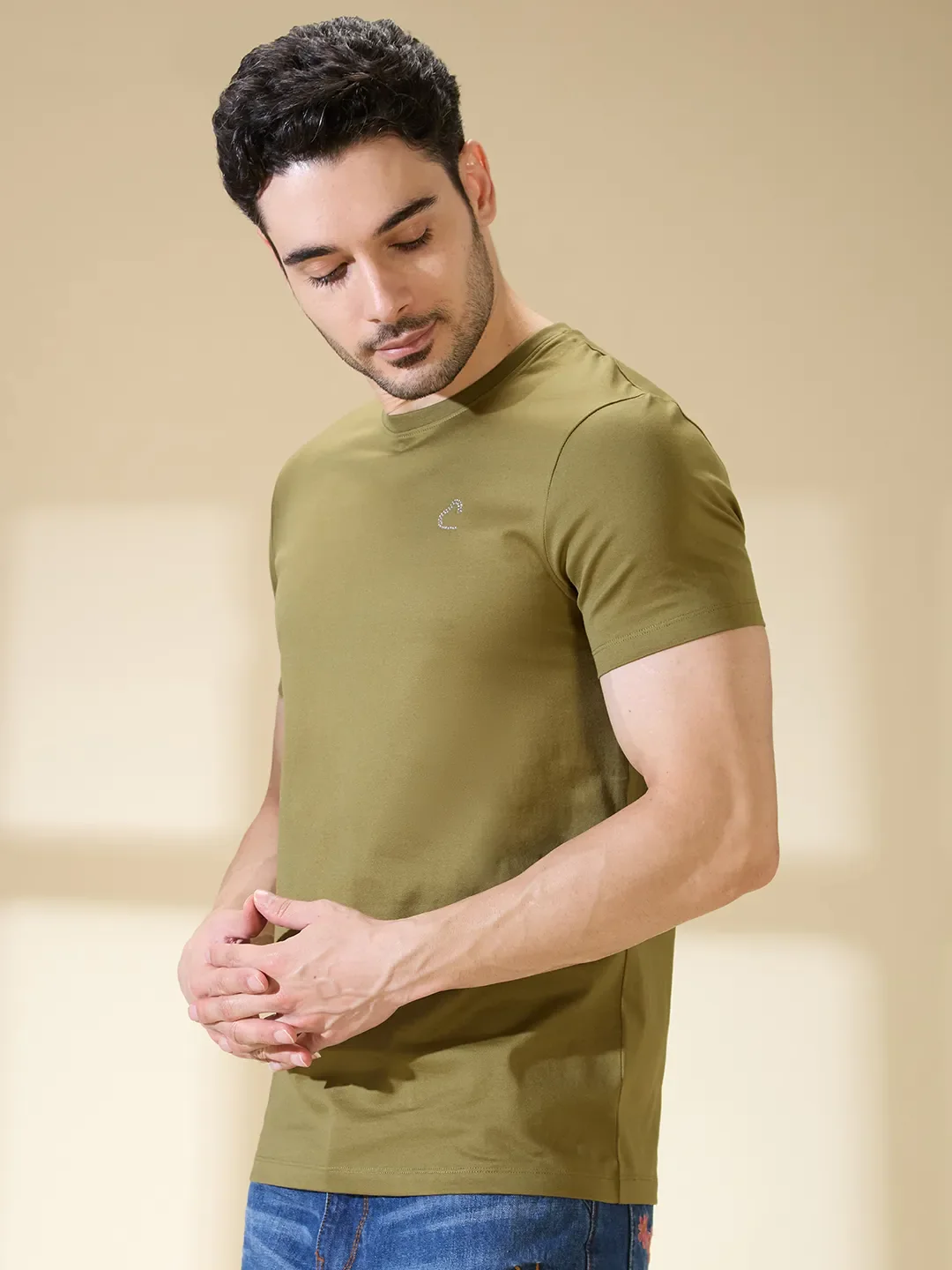 Olive Regular Fit Round Neck Men's T-Shirt by Being Human Clothing - Image 4