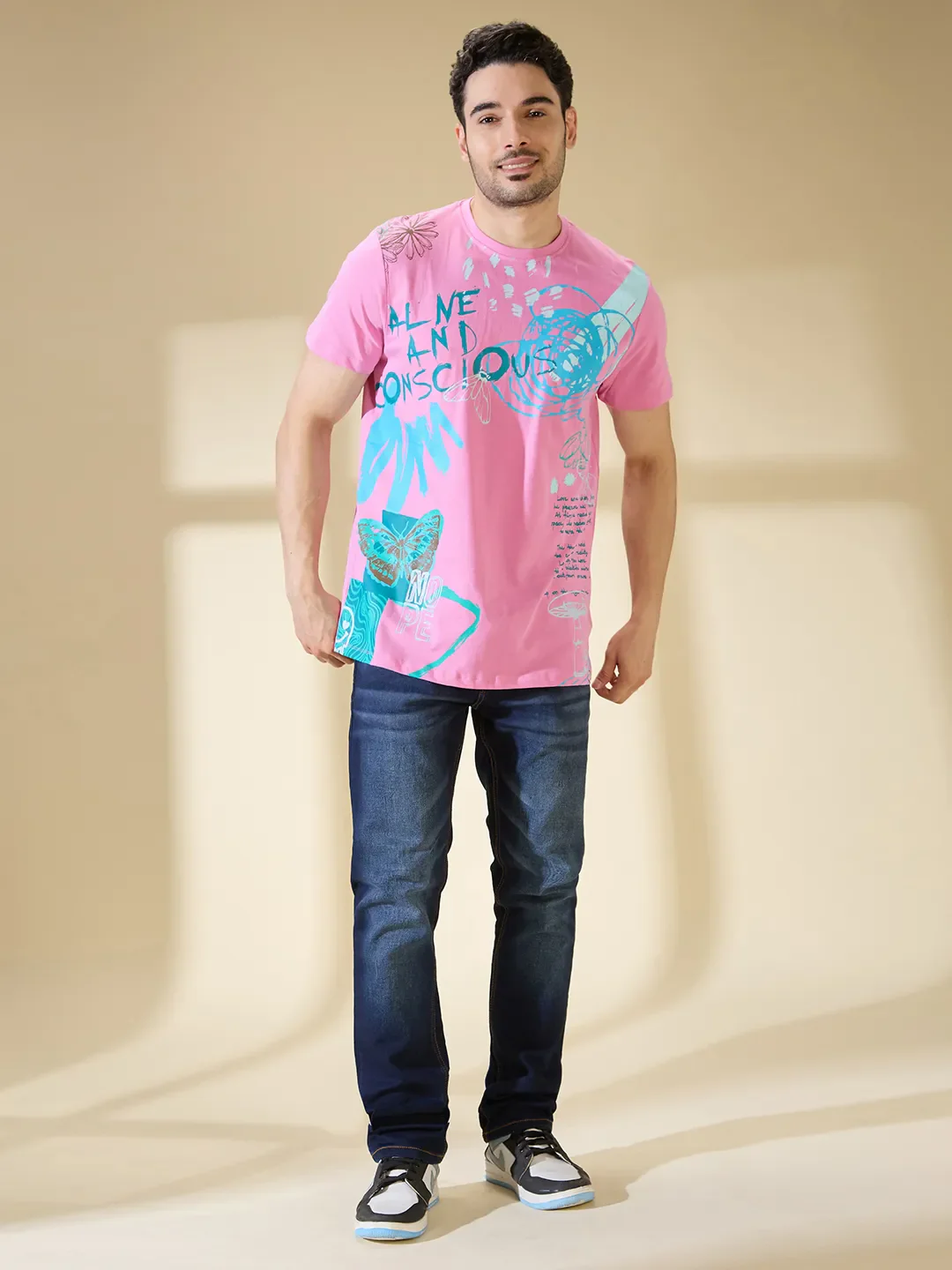 Baby Pink Easy Fit Round Neck Men's T-Shirt by Being Human Clothing - Image 2