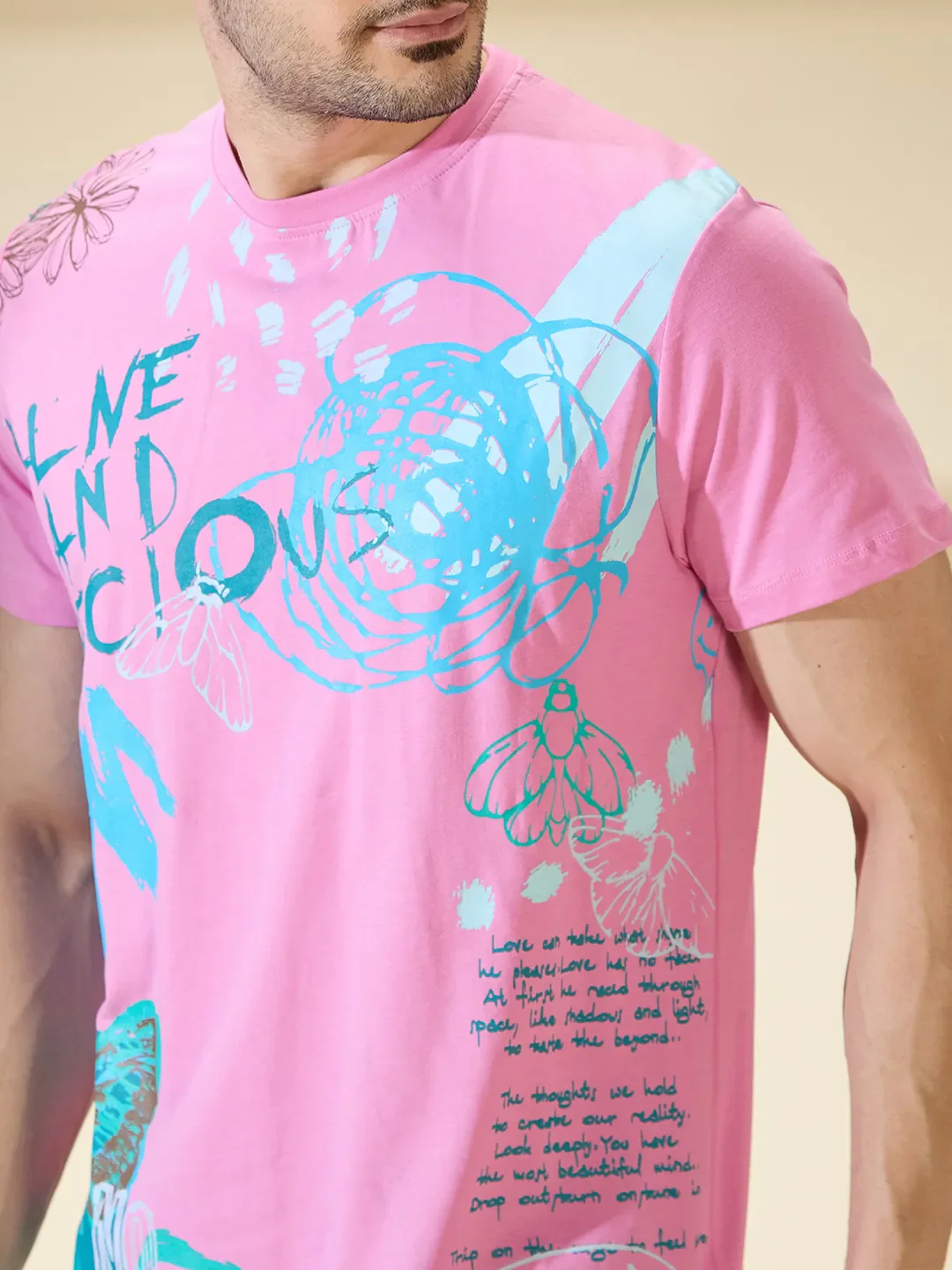 Baby Pink Easy Fit Round Neck Men's T-Shirt by Being Human Clothing - Image 5