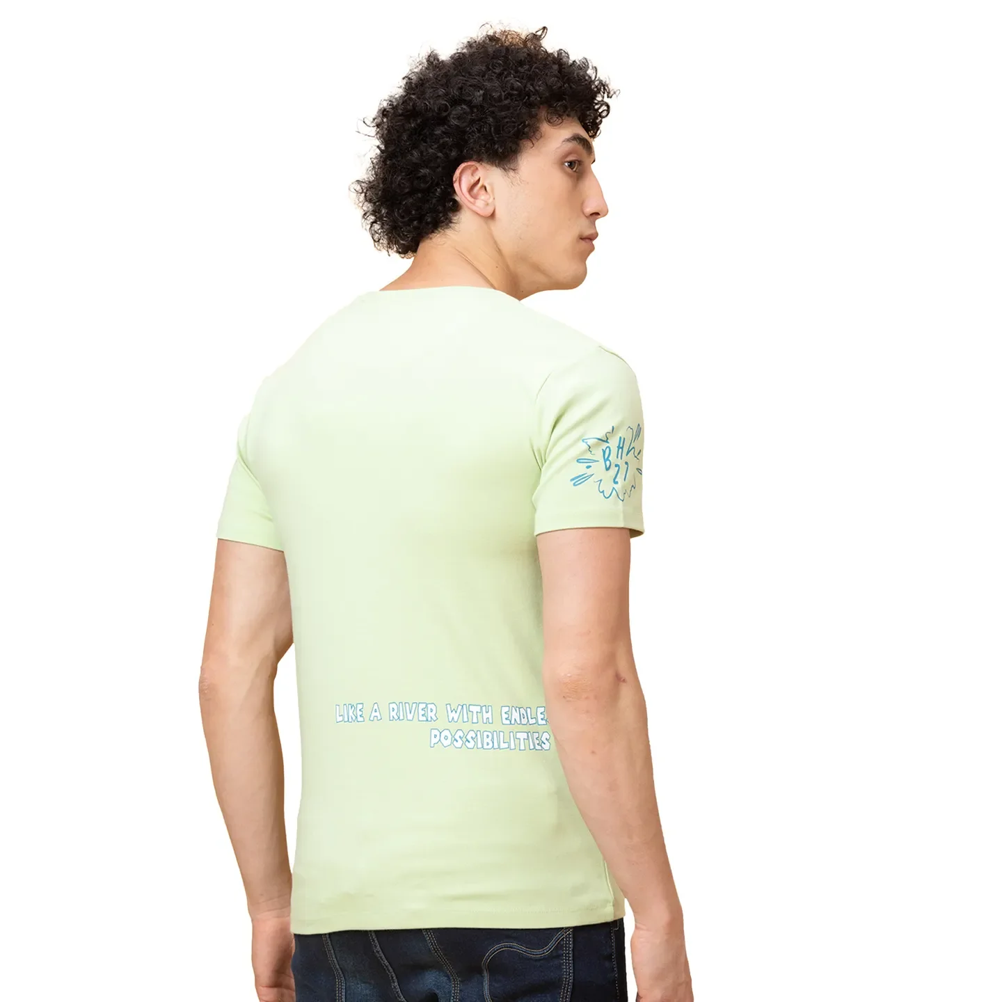 Green Slim Fit Round Neck Men's T-Shirt by Being Human Clothing - Image 3