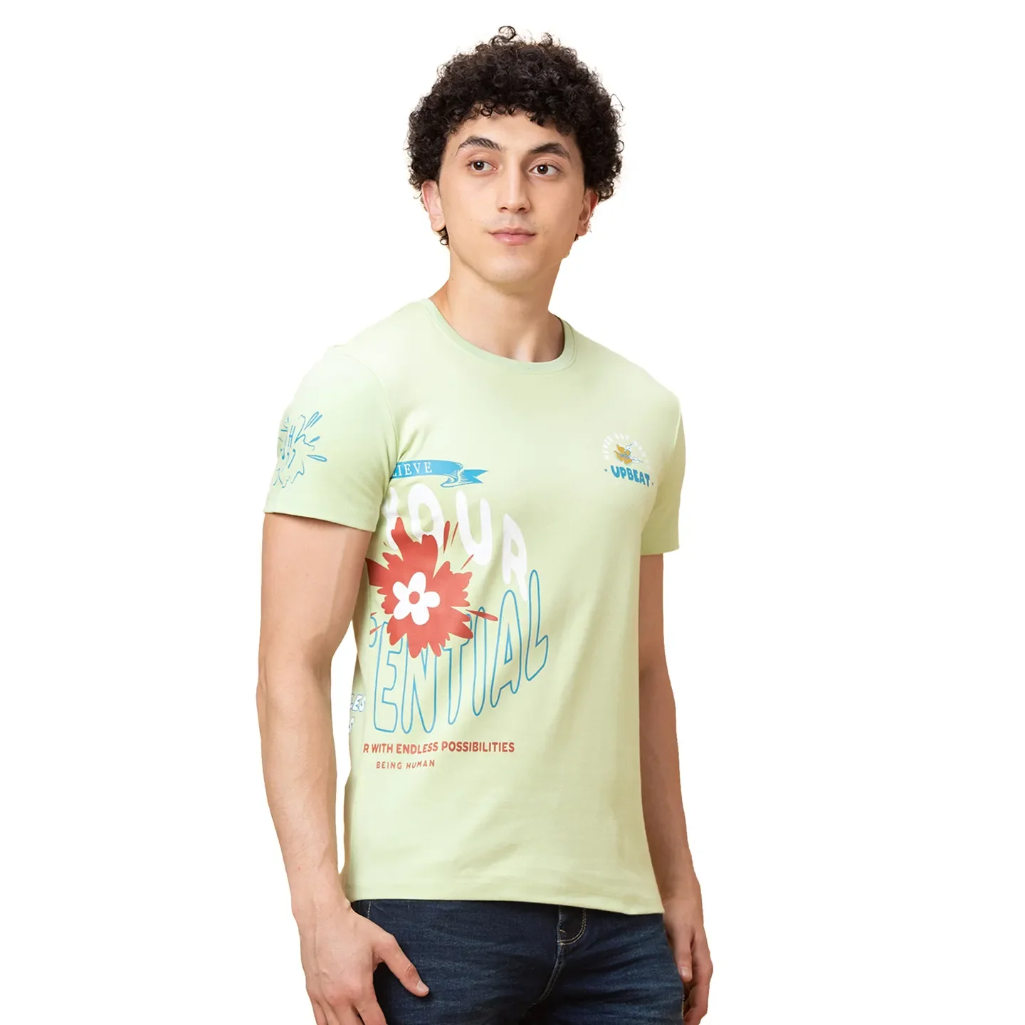 Green Slim Fit Round Neck Men's T-Shirt by Being Human Clothing - Image 4