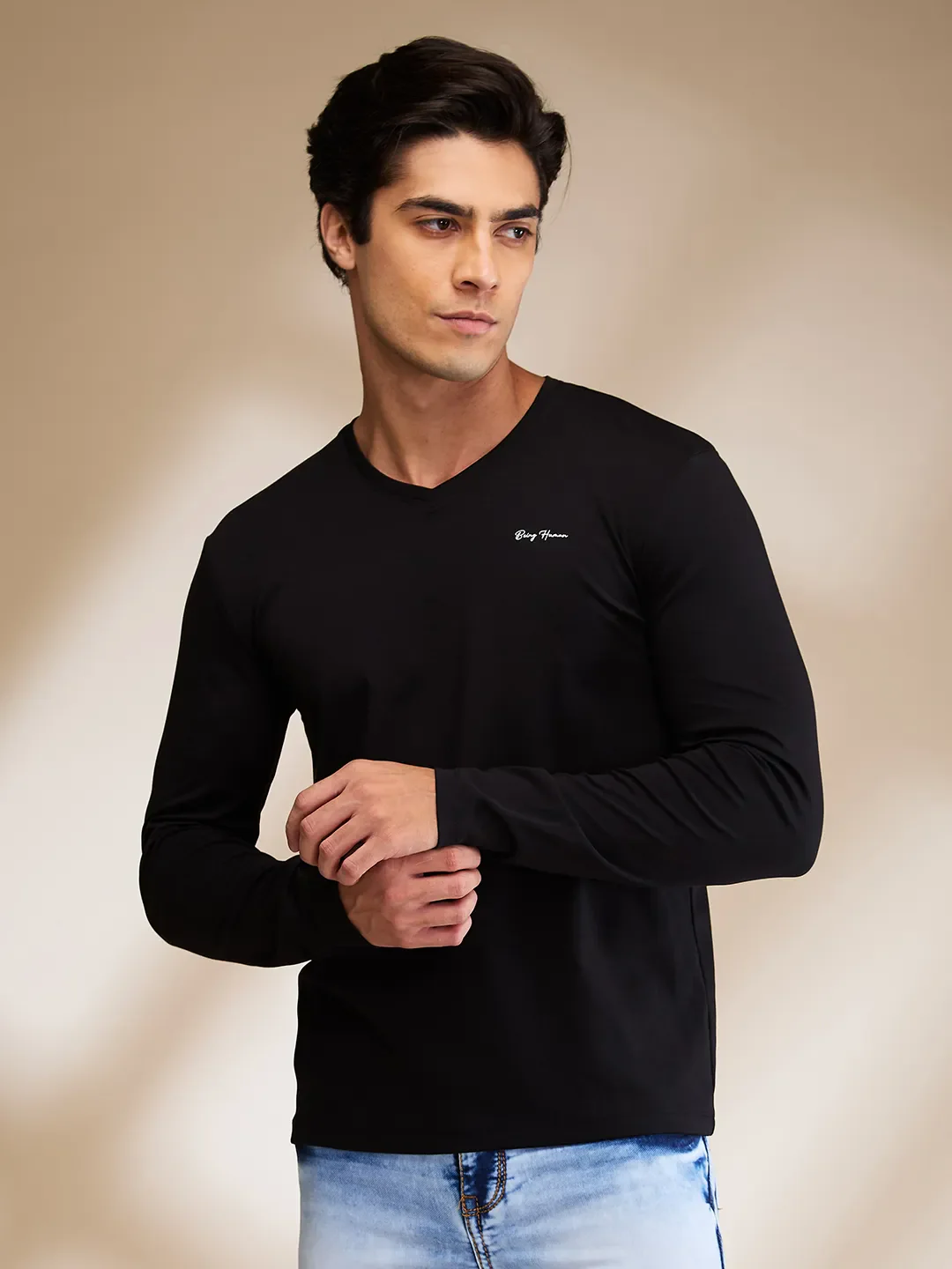 Black Slim Fit V Neck Men's T-Shirt by Being Human Clothing