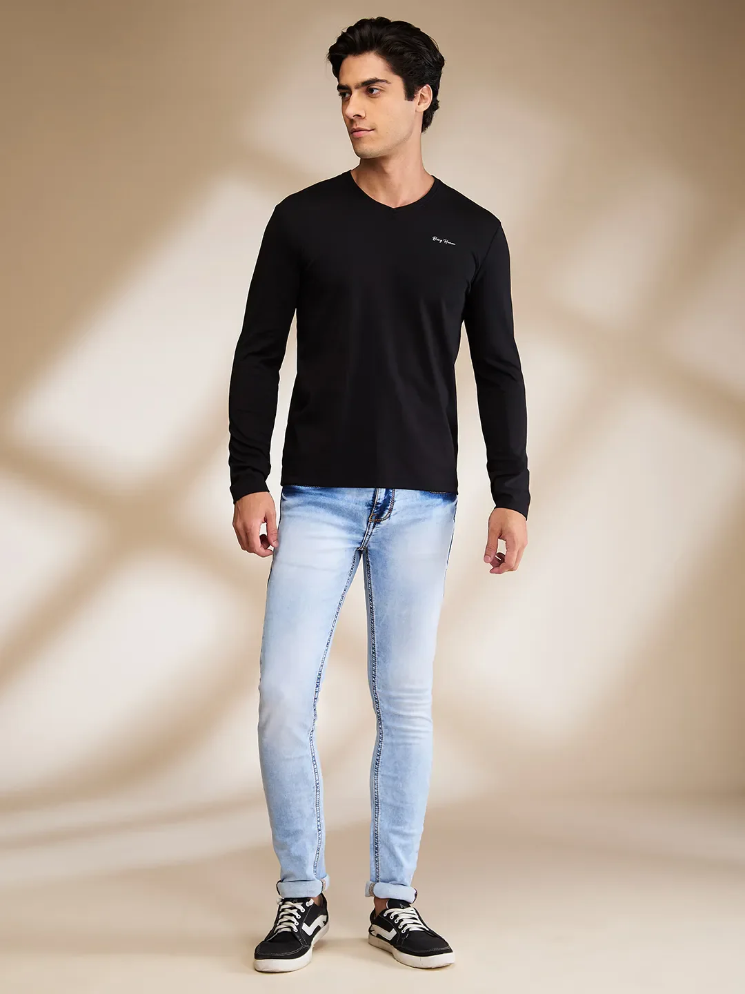 Black Slim Fit V Neck Men's T-Shirt by Being Human Clothing - Image 2