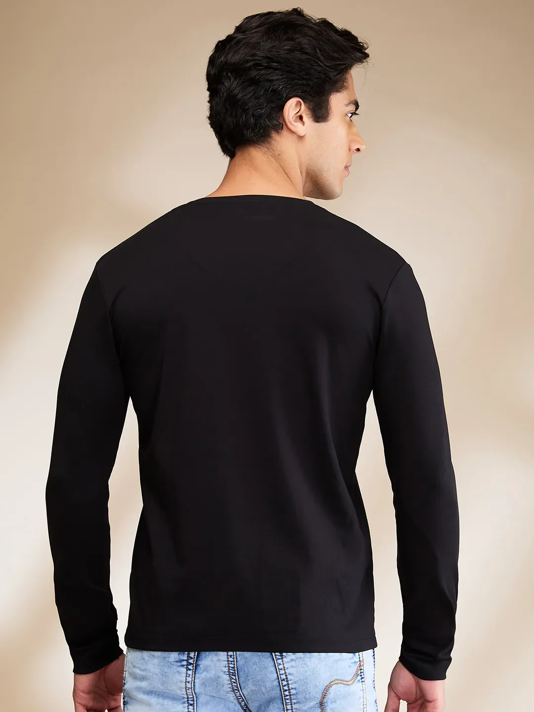 Black Slim Fit V Neck Men's T-Shirt by Being Human Clothing - Image 3