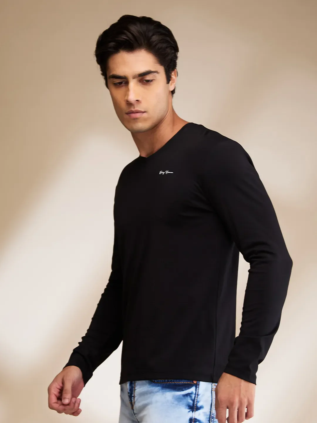 Black Slim Fit V Neck Men's T-Shirt by Being Human Clothing - Image 4