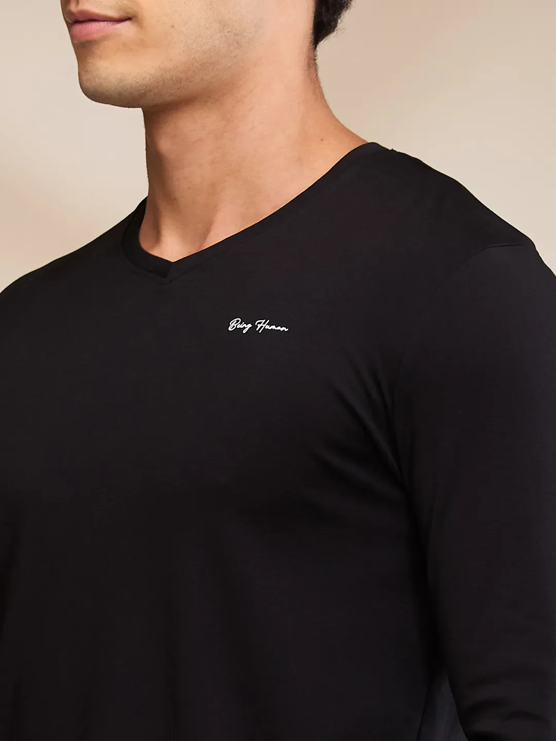 Black Slim Fit V Neck Men's T-Shirt by Being Human Clothing - Image 5