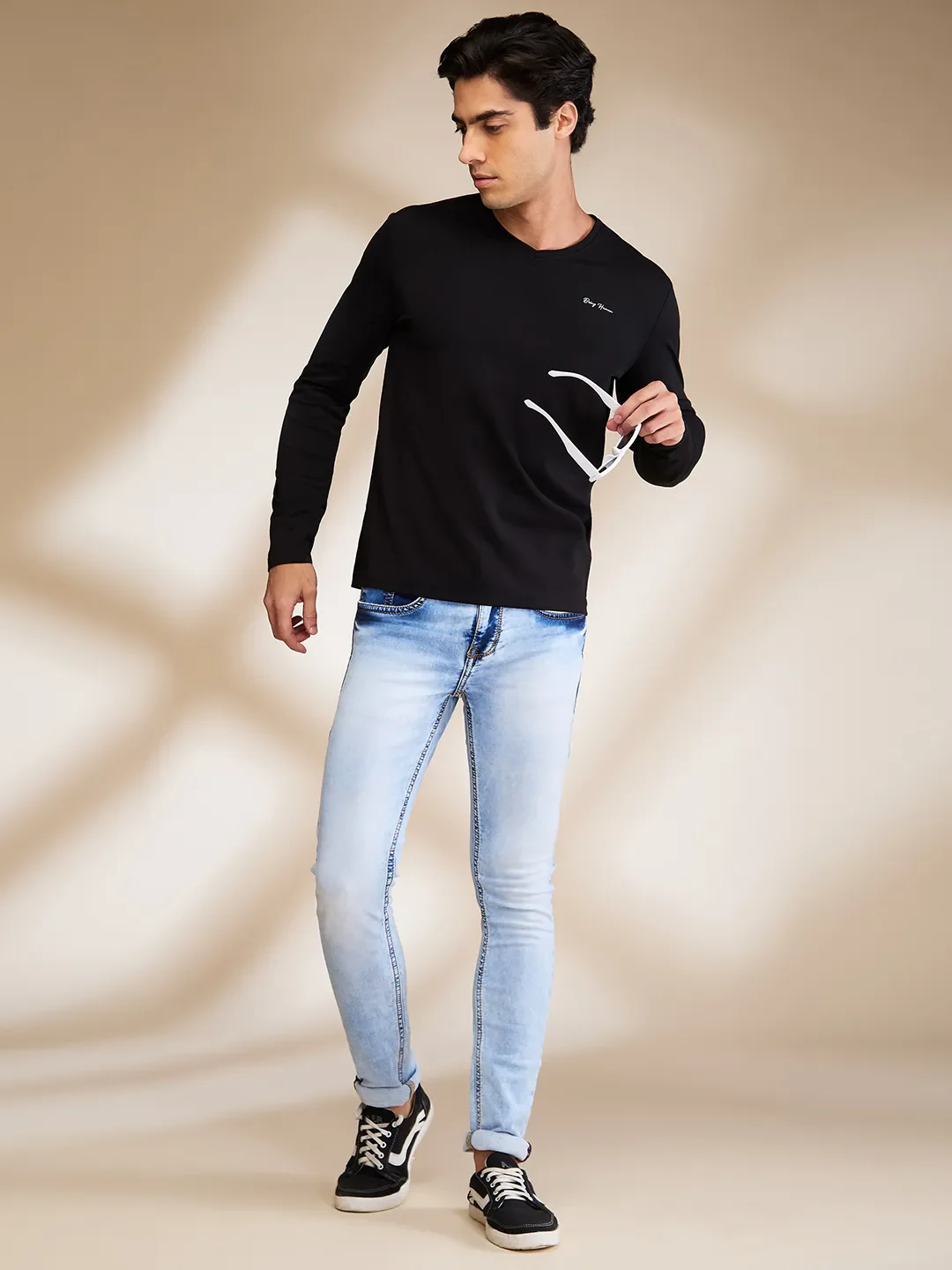Black Slim Fit V Neck Men's T-Shirt by Being Human Clothing - Image 6