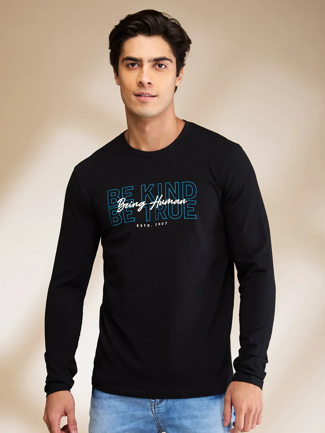 Black Regular Fit Round Neck Men's T-Shirt by Being Human Clothing