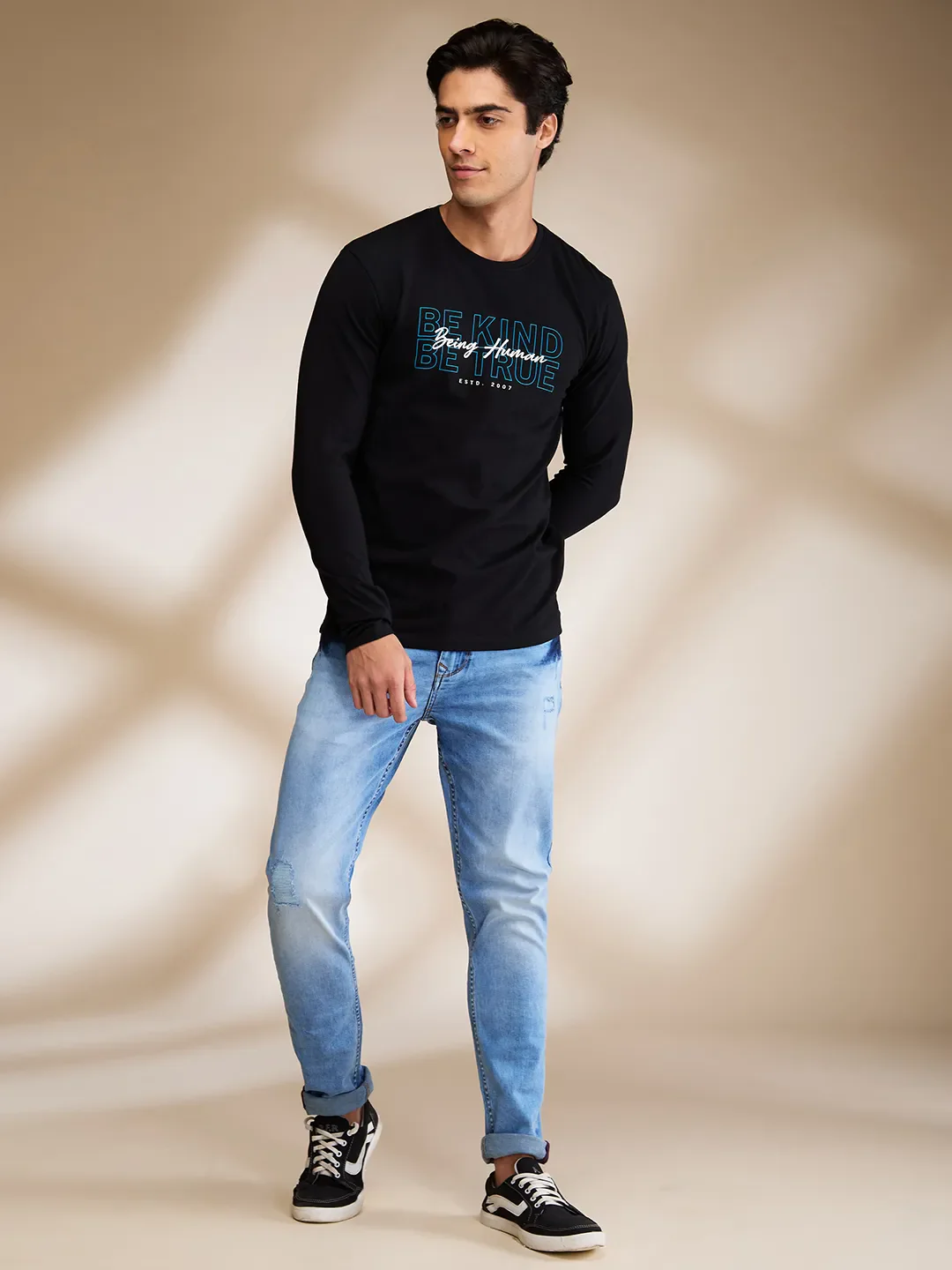 Black Regular Fit Round Neck Men's T-Shirt by Being Human Clothing - Image 2