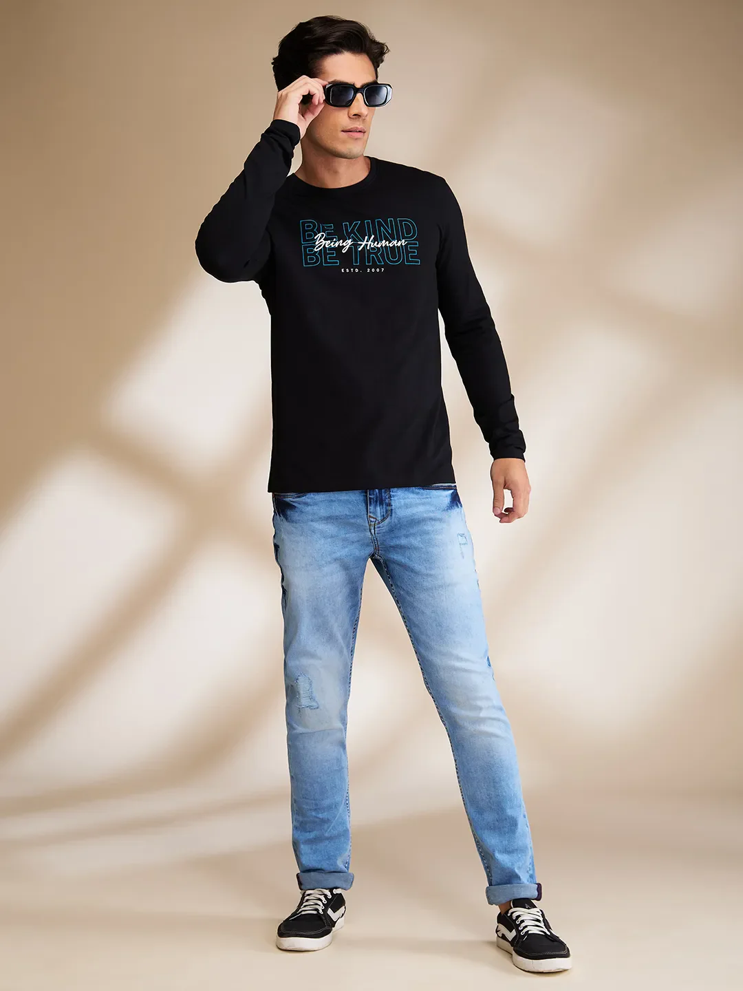 Black Regular Fit Round Neck Men's T-Shirt by Being Human Clothing - Image 6