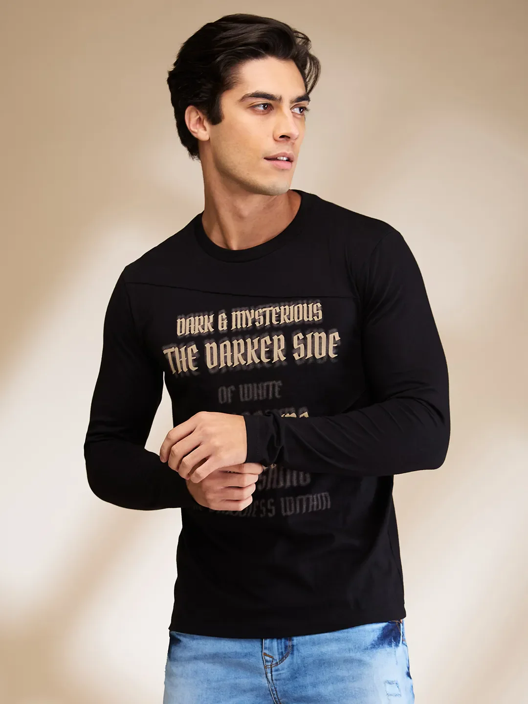 Black Slim Fit Round Neck Men's T-Shirt by Being Human Clothing