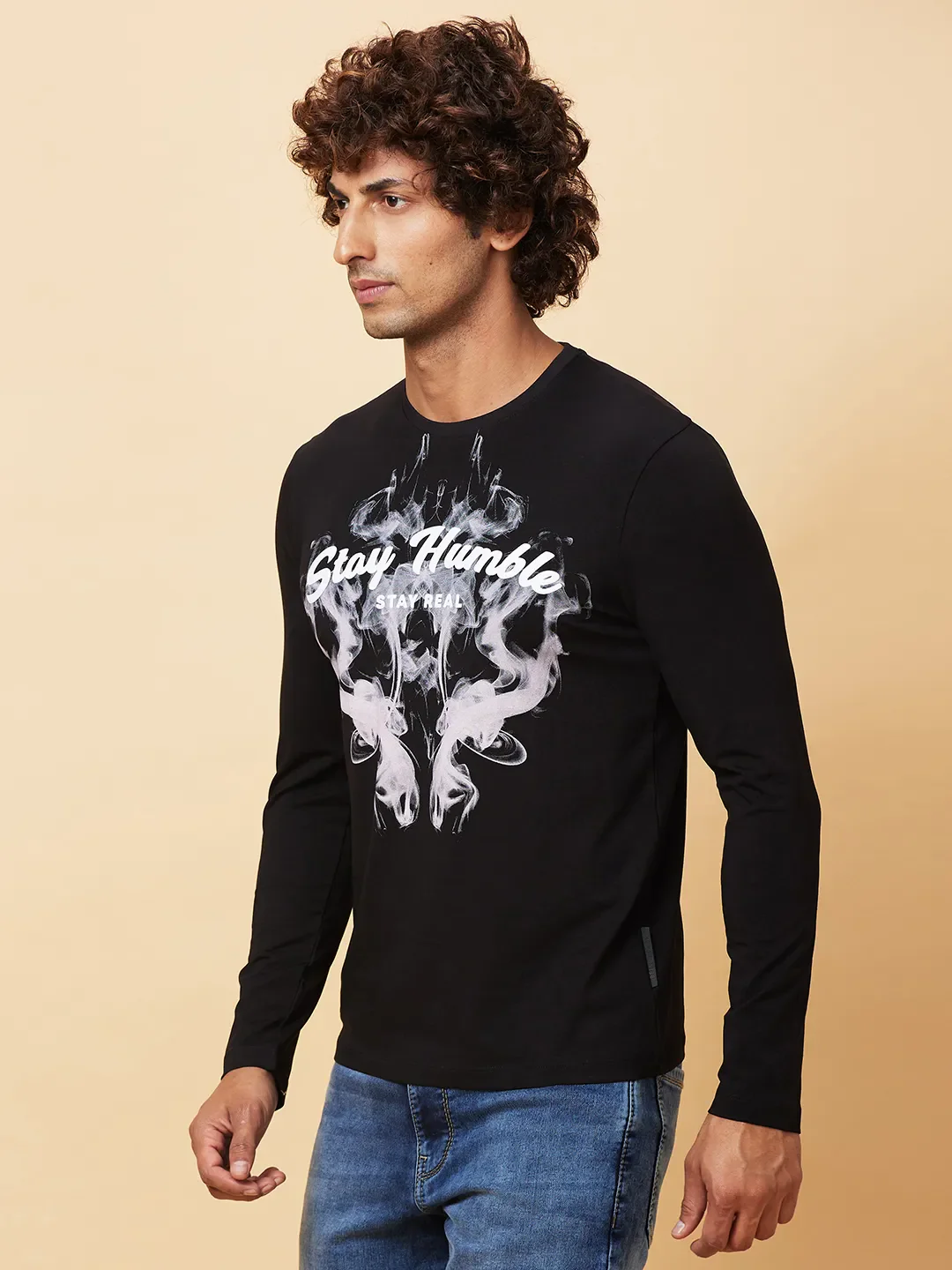 Black Regular Fit Round Neck Men's T-Shirt by Being Human Clothing - Image 4
