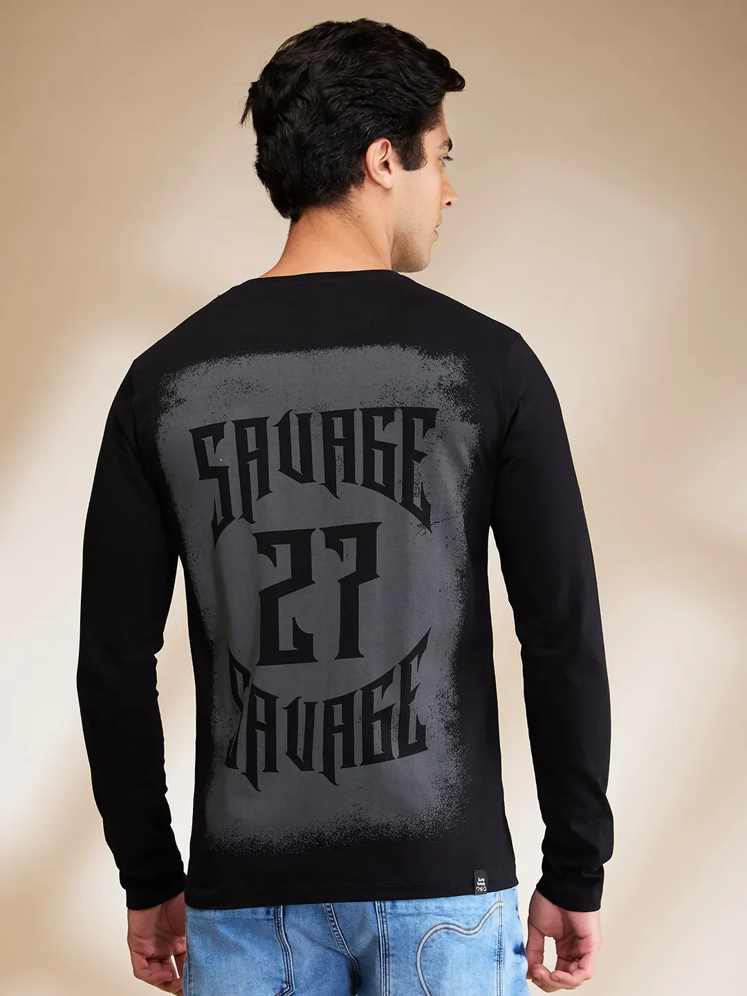 Black Regular Fit Round Neck Men's T-Shirt by Being Human Clothing - Image 3