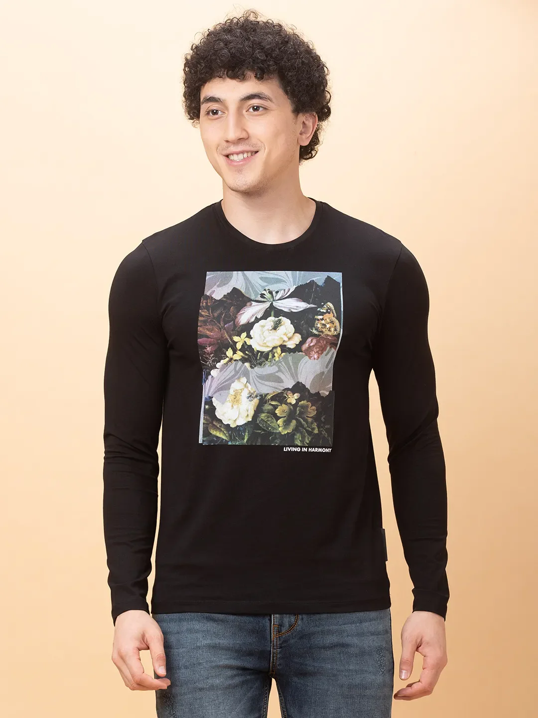 Black Regular Fit Round Neck Men's T-Shirt by Being Human Clothing
