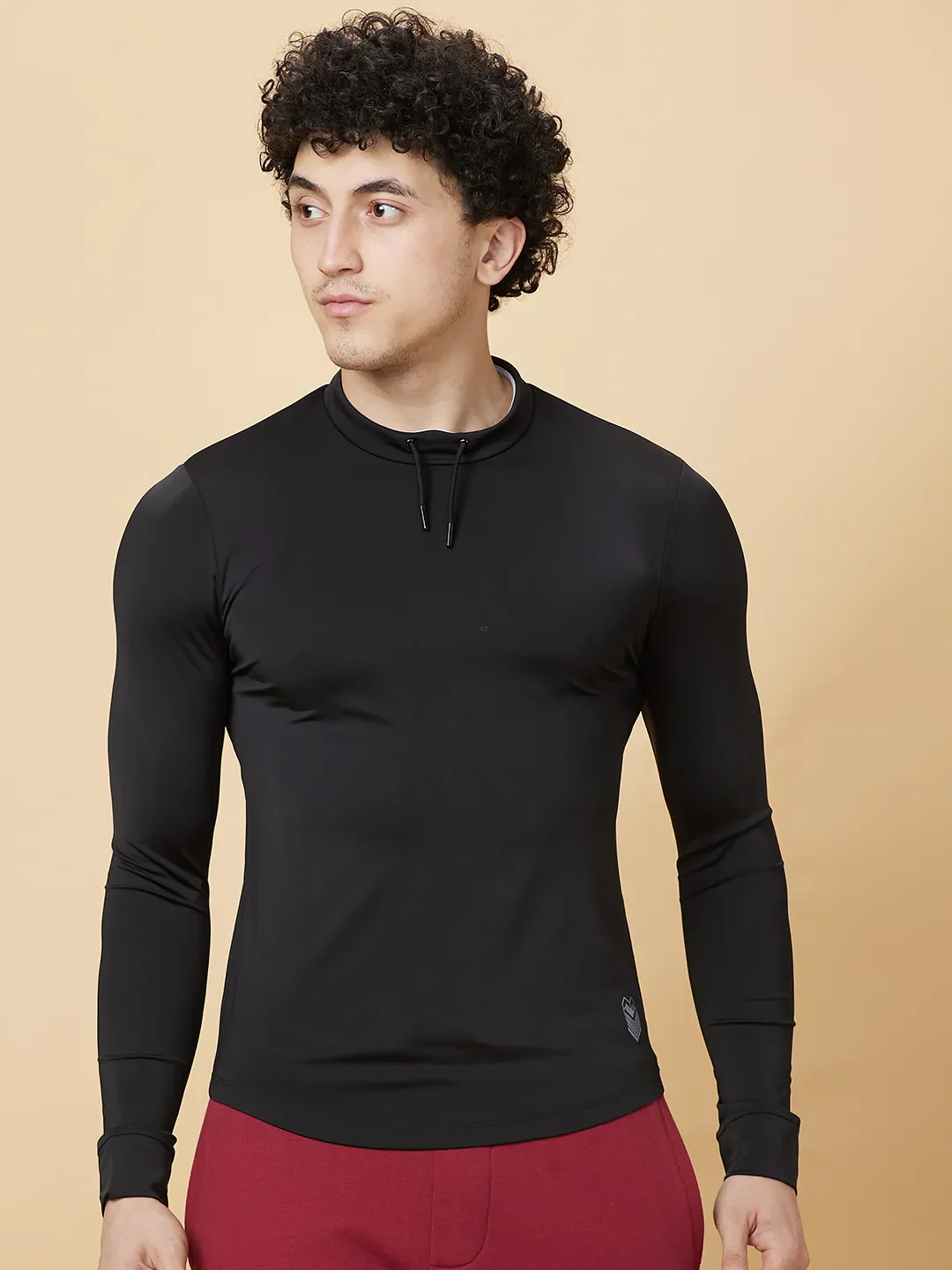 Black Regular Fit High Neck Men's T-Shirt by Being Human Clothing