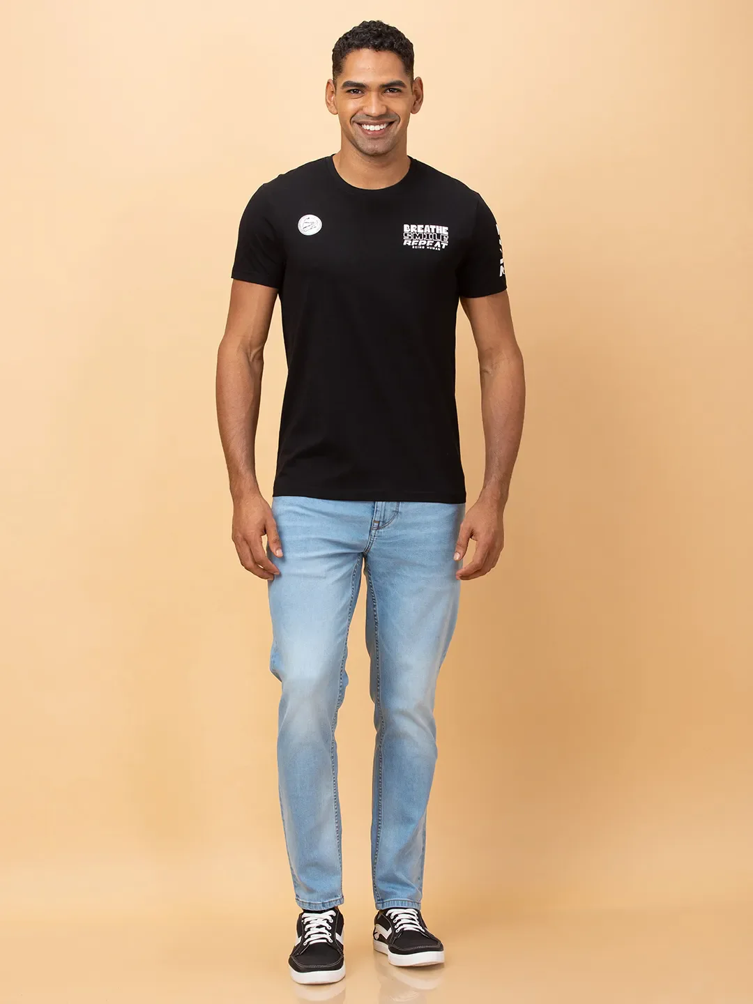 Black Slim Fit Round Neck Men's T-Shirt by Being Human Clothing - Image 2
