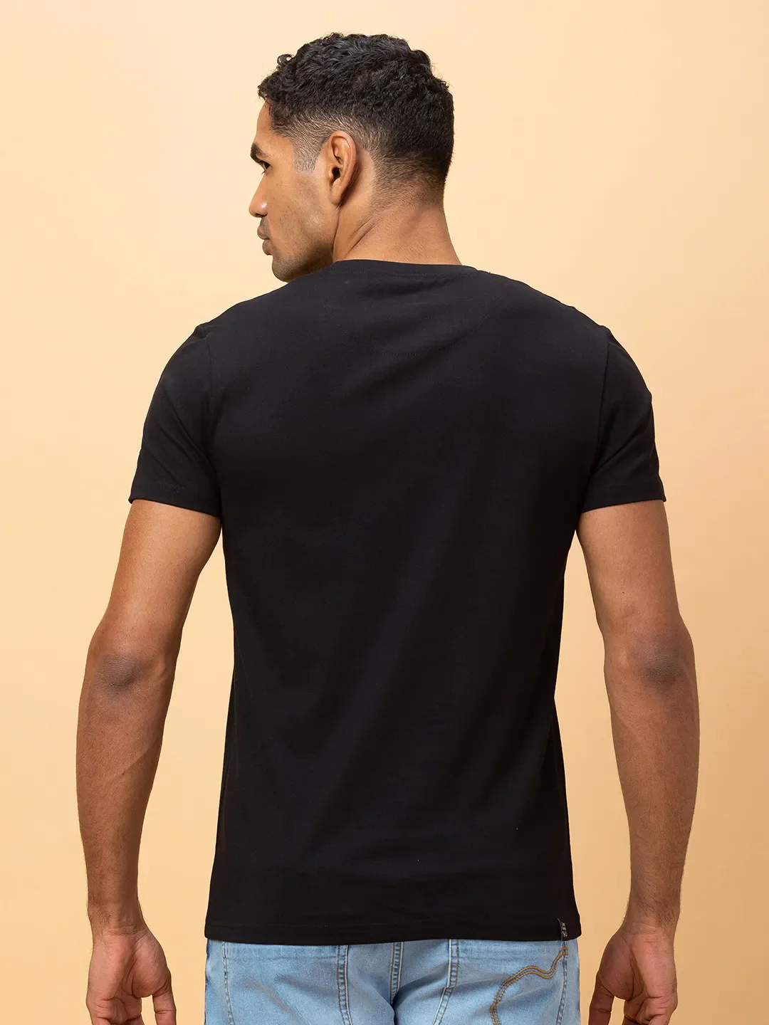 Black Slim Fit Round Neck Men's T-Shirt by Being Human Clothing - Image 3