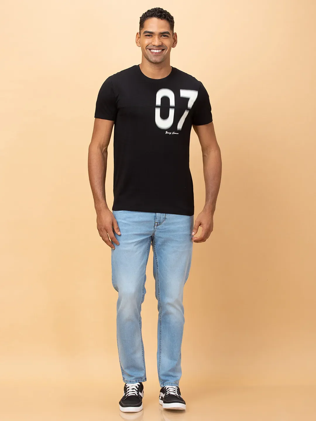Black Slim Fit Round Neck Men's T-Shirt by Being Human Clothing - Image 2