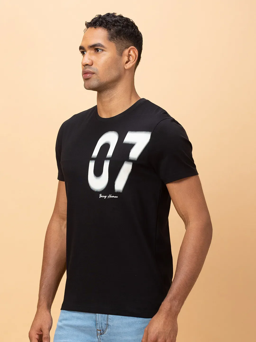 Black Slim Fit Round Neck Men's T-Shirt by Being Human Clothing - Image 4