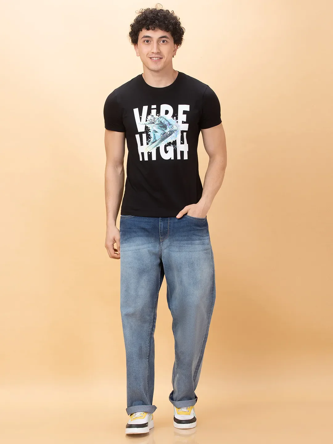 Black Slim Fit Round Neck Men's T-Shirt by Being Human Clothing - Image 2