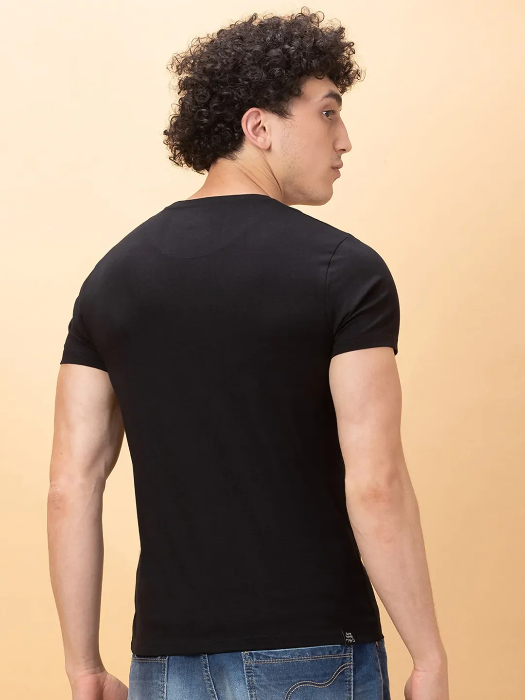 Black Slim Fit Round Neck Men's T-Shirt by Being Human Clothing - Image 3