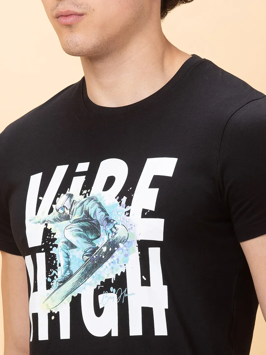 Black Slim Fit Round Neck Men's T-Shirt by Being Human Clothing - Image 5