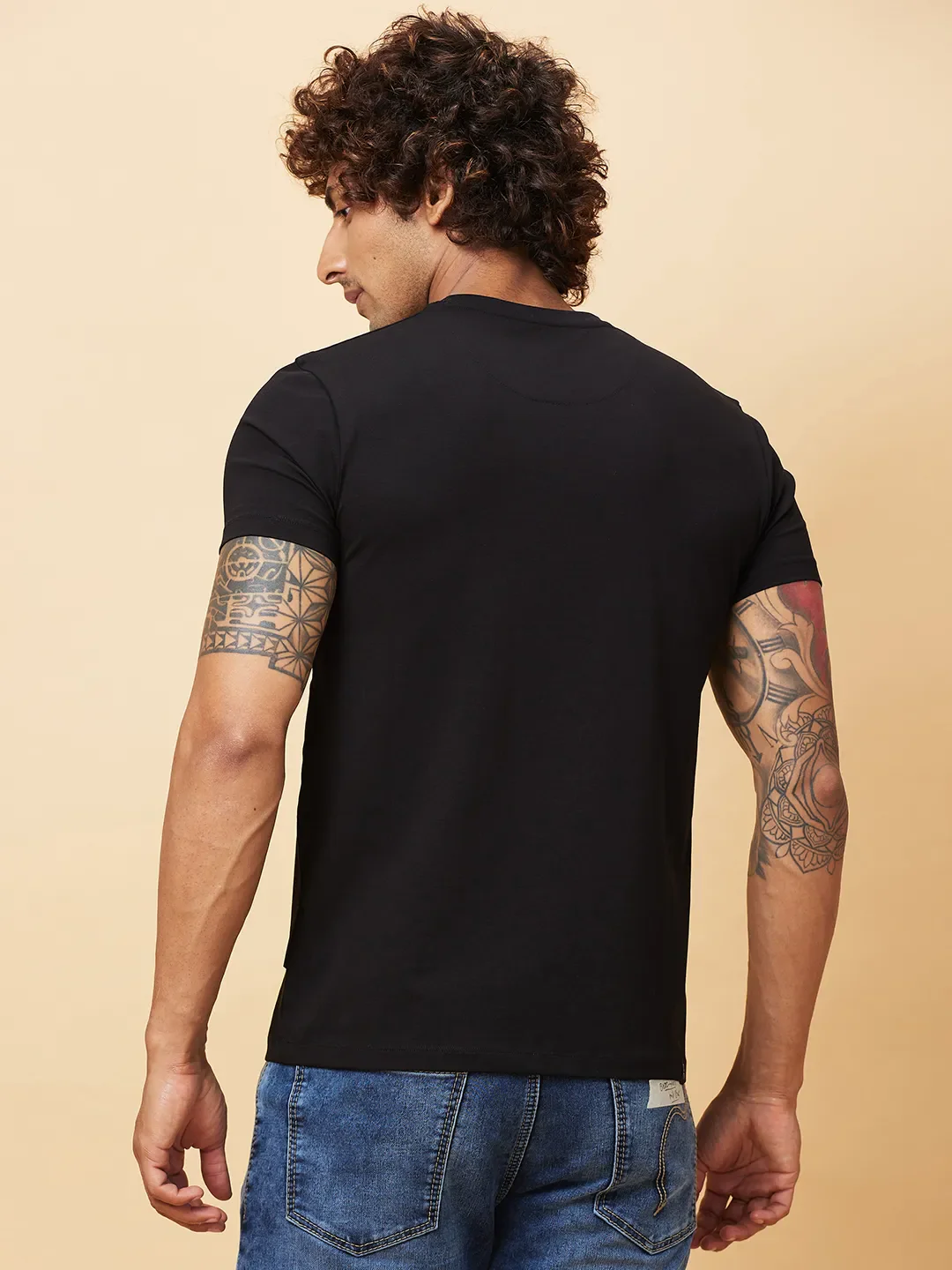 Black Regular Fit Men's Short Sleeves T-Shirt by Being Human Clothing - Image 3