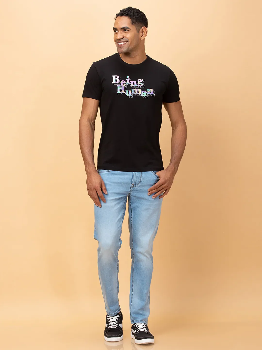 Black Regular Fit Round Neck Men's T-Shirt by Being Human Clothing - Image 2