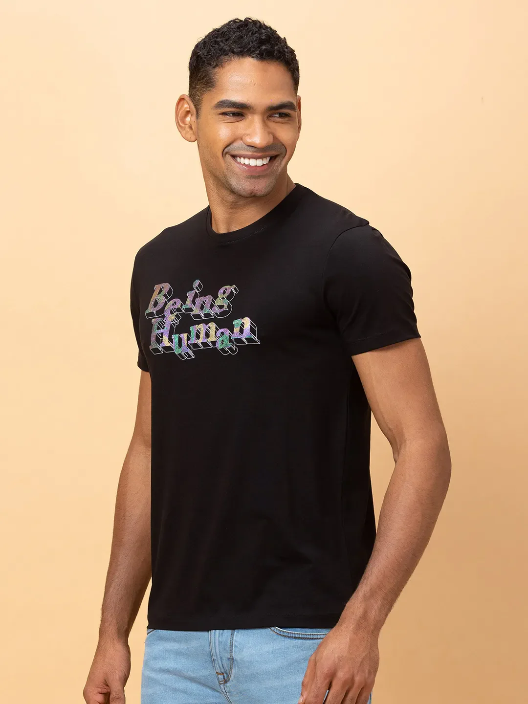 Black Regular Fit Round Neck Men's T-Shirt by Being Human Clothing - Image 4