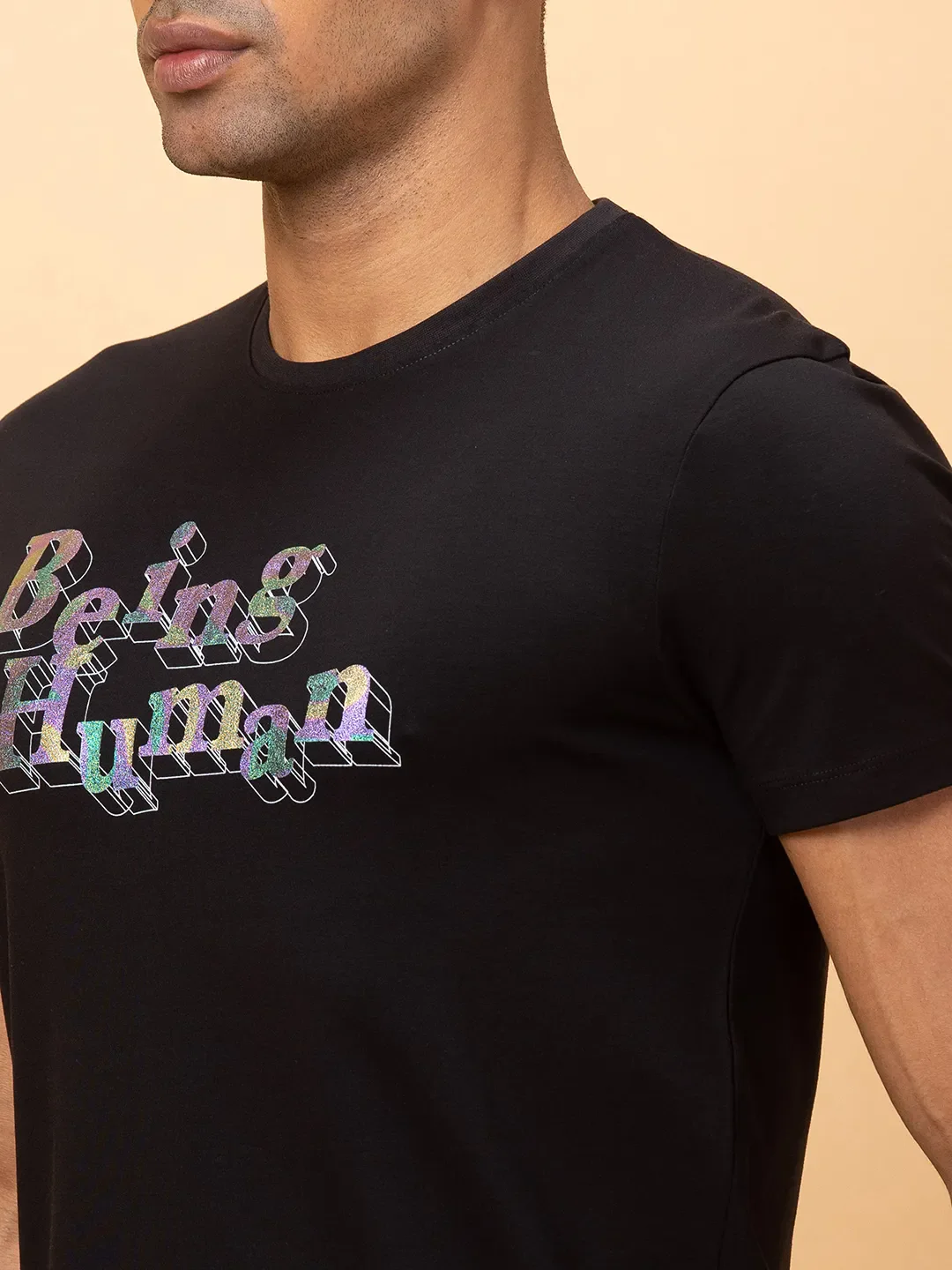Black Regular Fit Round Neck Men's T-Shirt by Being Human Clothing - Image 5