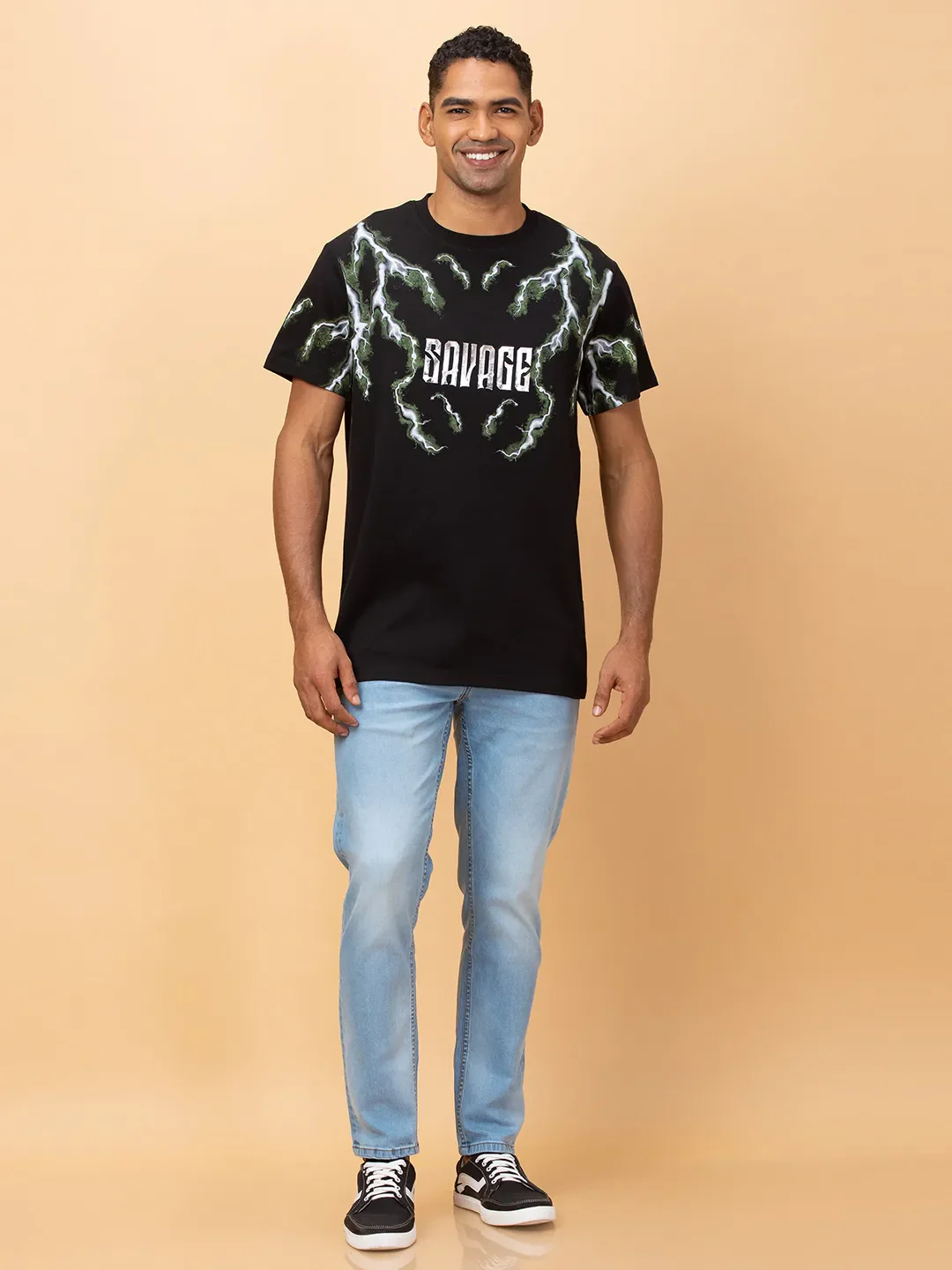 Black Regular Fit Round Neck Men's T-Shirt by Being Human Clothing - Image 2